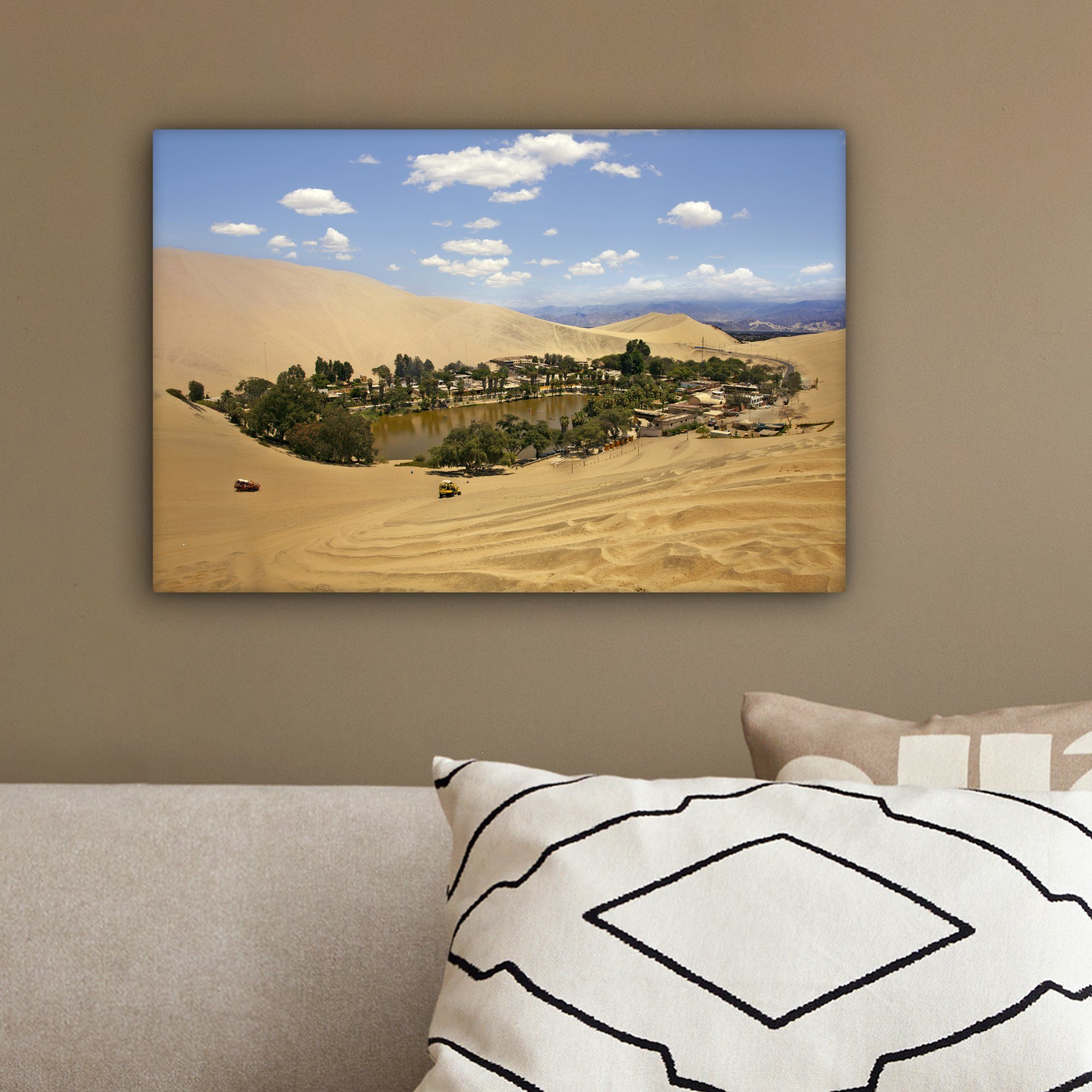 Wüste, Wandbild (1 cm OneMillionCanvasses® Leinwandbilder, Wanddeko, 30x20 St), der Leinwandbild Oase Aufhängefertig, inmitten