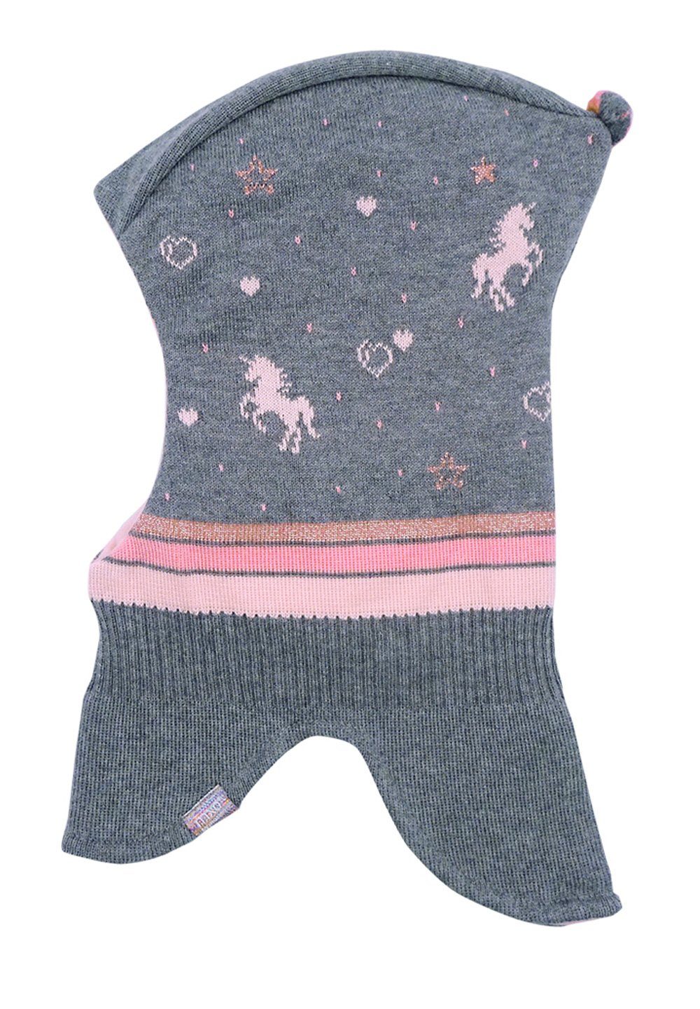 MAXIMO Schlupfmütze MINI GIRL-Schlupfmütze Jacquard Einhorn Made in Germany mittelgraumeliert/dogwood