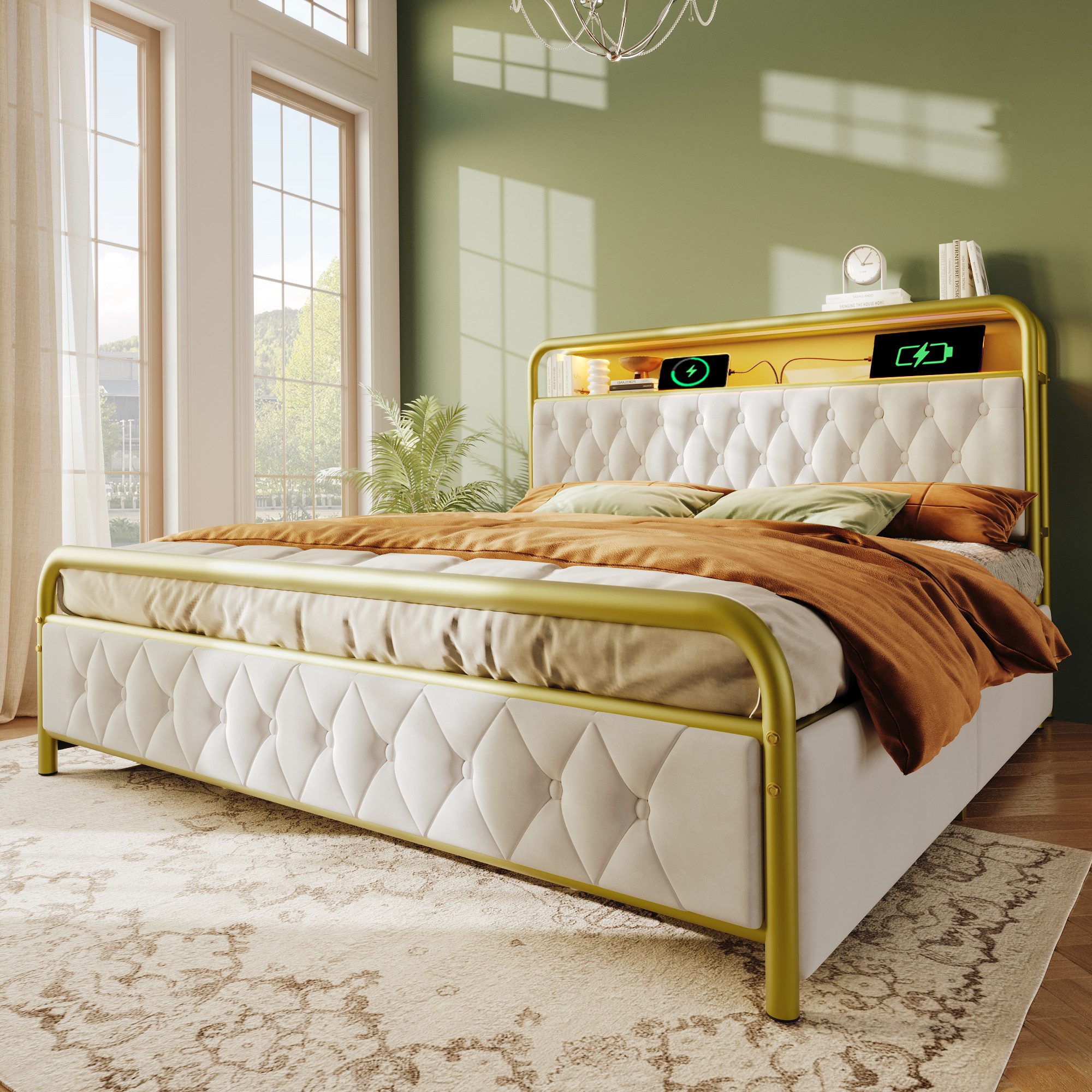 Flieks Metallbett, LED Polsterbett Doppelbett 140x200cm günstig online kaufen