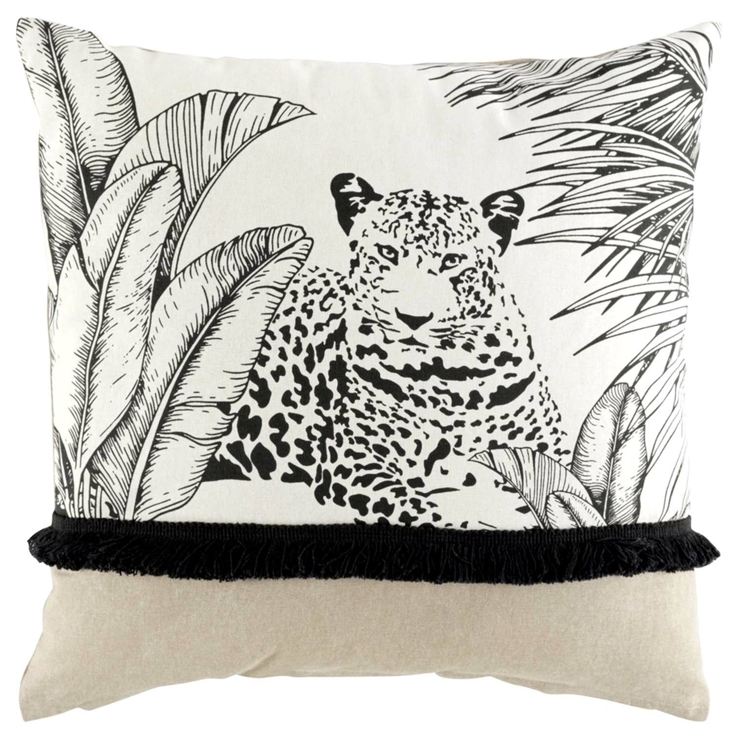 Macosa Home Dekokissen 45c45 cm weiß beige schwarz Leopard inkl. Füllung Tiere Dschungel, Baumwolle, Sofakissen, Zierkissen, länglich