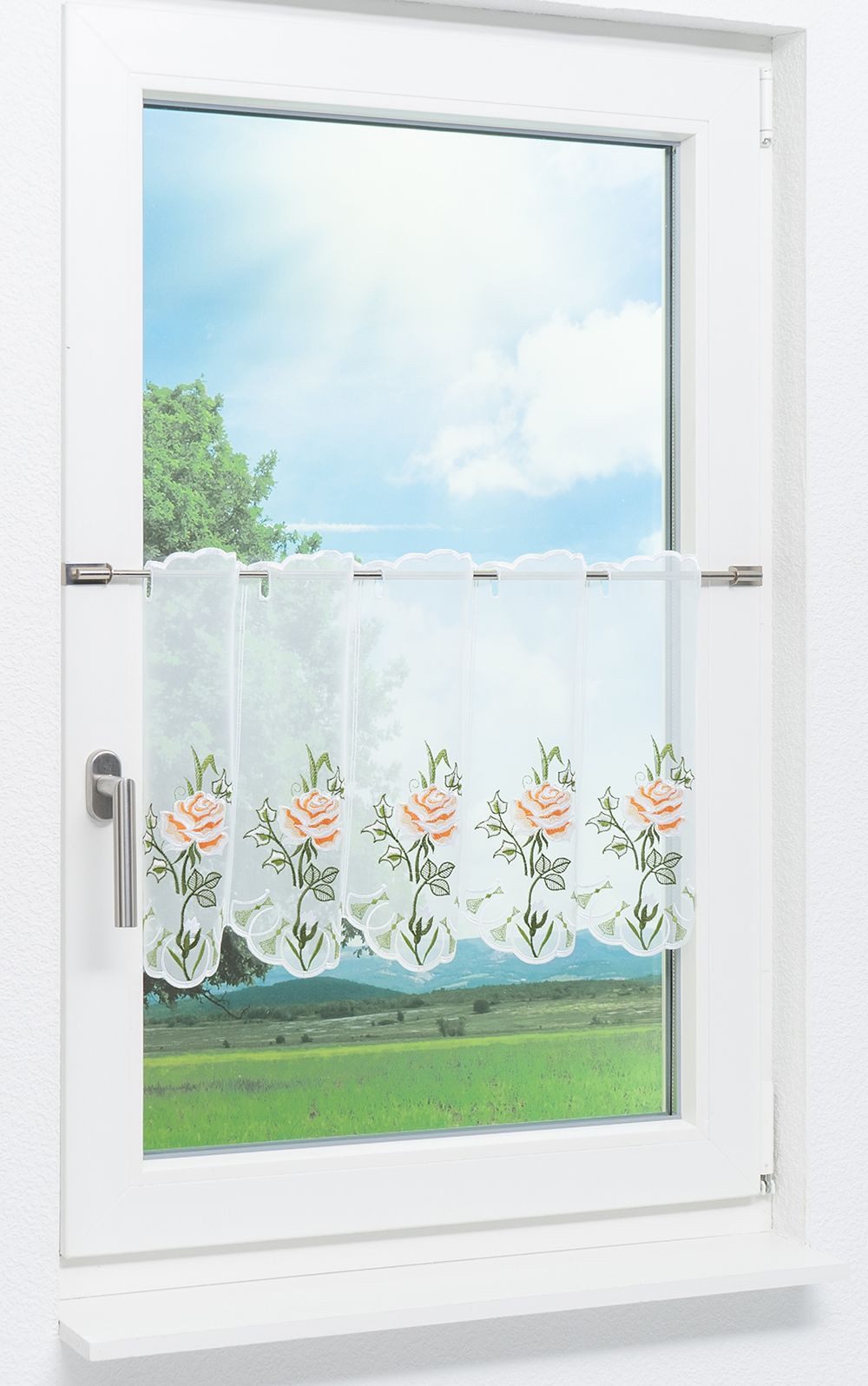 Plauener Spitze® Scheibengardine Rosenglück (1 St), transparent, HxB 40x48.9cm