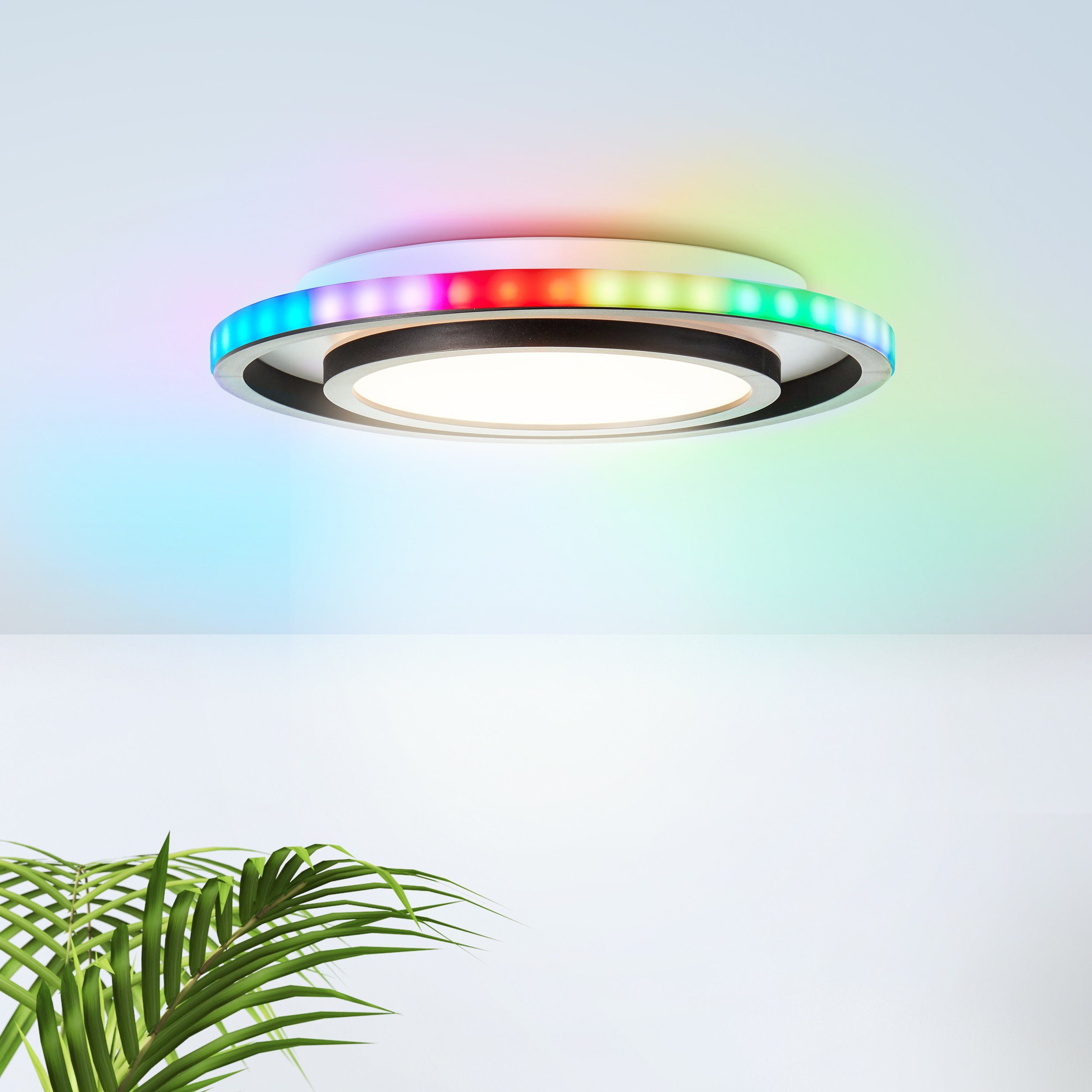Lightbox LED Deckenleuchte, CCT - über Fernbedienung, CCT - über Fernbedienung, LED fest integriert, warmweiß - kaltweiß, digitales RGB Rahmenlicht mit Farbwechsel, Ø 30 cm, dimmbar
