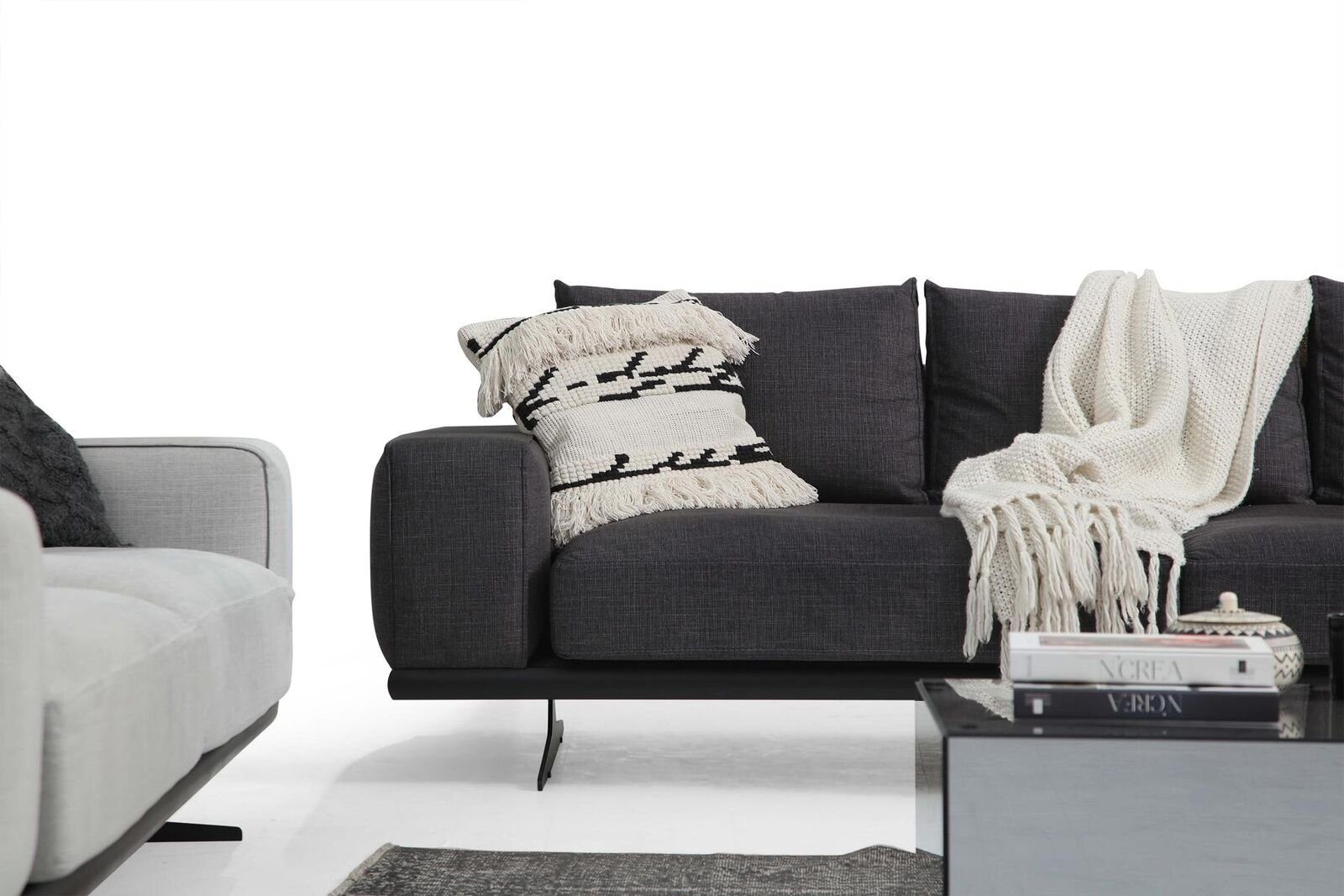 Sofa Sitzer Sofas Modern Ecksofa Made Stoff in Design, 2 Grau Wohnzimmer Europa JVmoebel Ecksofa L-Form Teile,