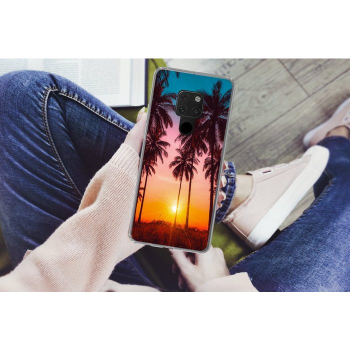 MuchoWow Handyhülle Palme - Sonnenuntergang - Horizont - Strand - Orange - Rosa Phone Case Handyhülle Huawei Mate 20 Silikon Schutzhülle OR12408