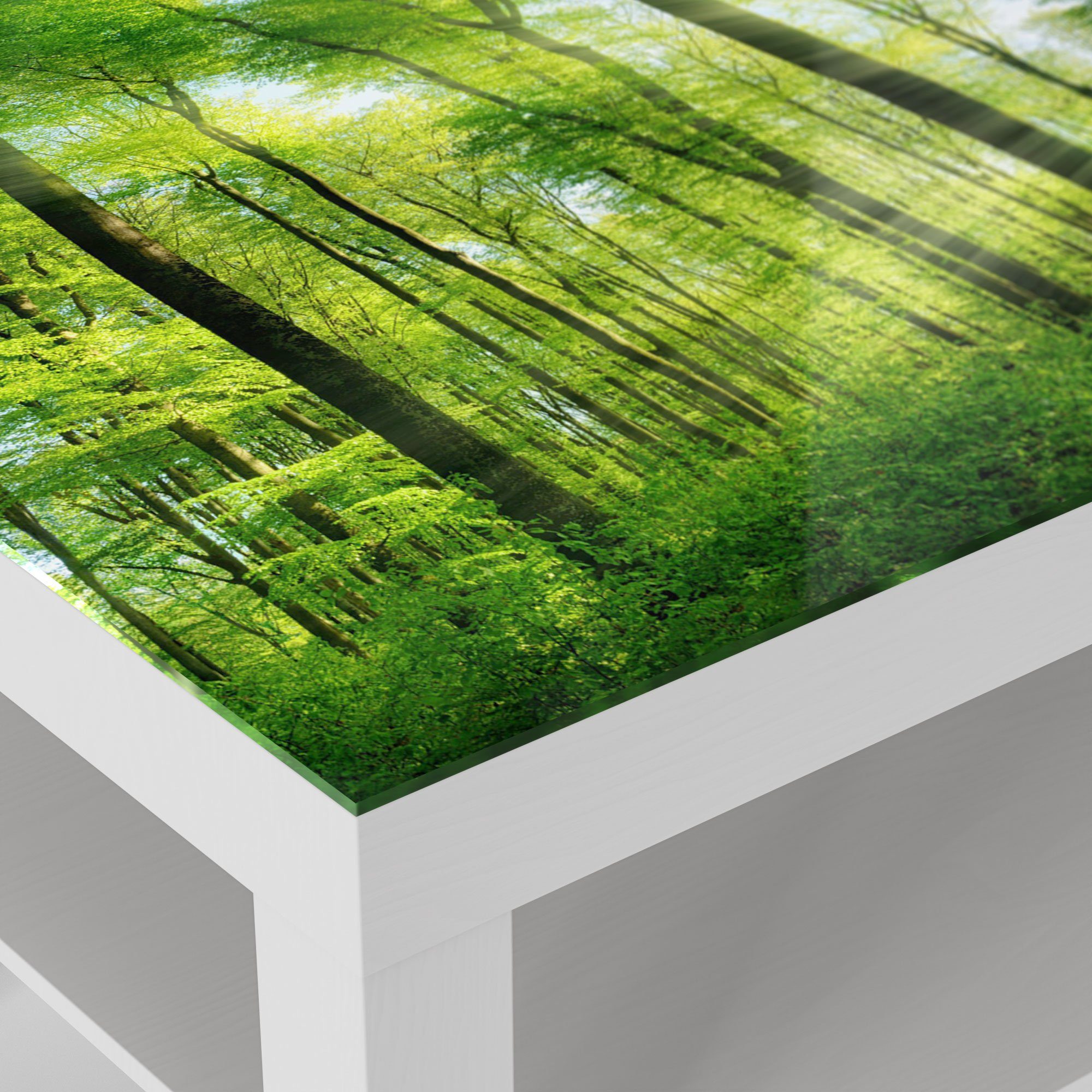 Couchtisch Beistelltisch Glas Glastisch Weiß modern Wald', DEQORI 'Sonne durchbricht
