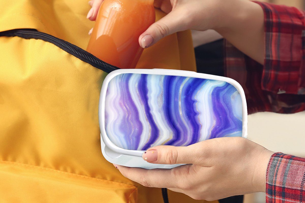 Achatstein MuchoWow Neon weiß Brotbox Lunchbox für Jungs und (2-tlg), - Kunststoff, Kinder Abstrakt, Brotdose, für Mädchen - Erwachsene, und