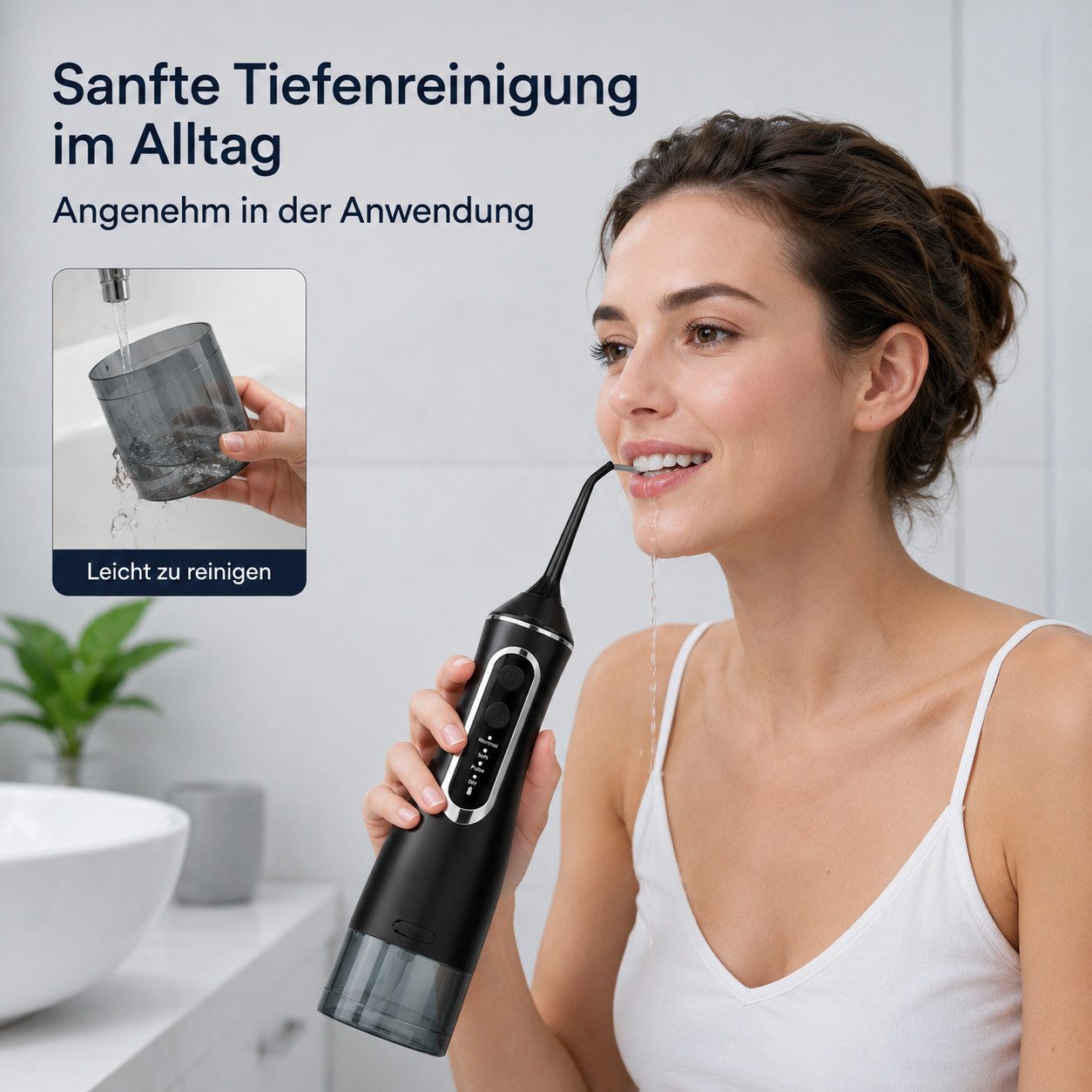 Lisabonde Munddusche Munddusche elektrisch kabellos, 320ml Wassertank, 4 Modi, IP, Aufsätze: 4 St., IPX8 wasserdicht, 360° rotierbare Düse, DIY-Modus, Speicherf – Bild 4 von 5
