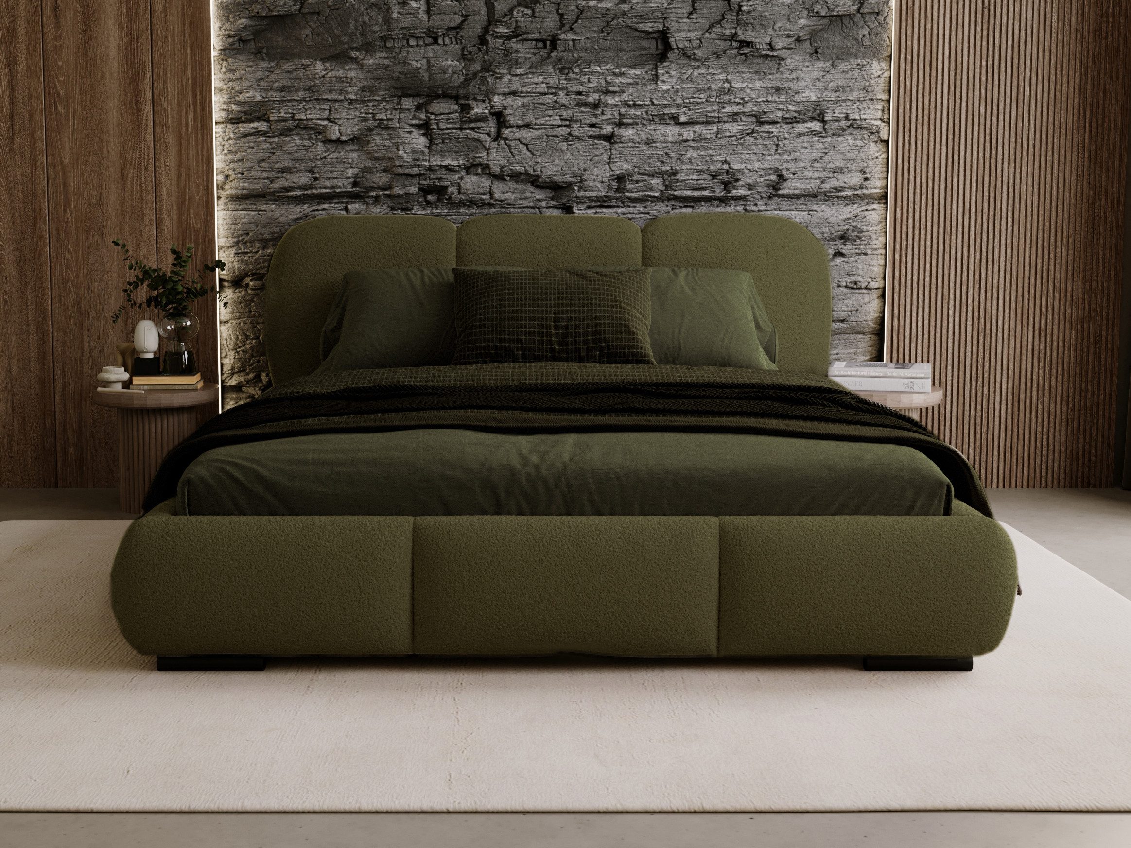 Compleo Polsterbett Wolkenbett, abgerundete Formen, Bouclé-Stoff, verschiedene Farben, TOPSELLER Stauraumbett MADE IN EU
