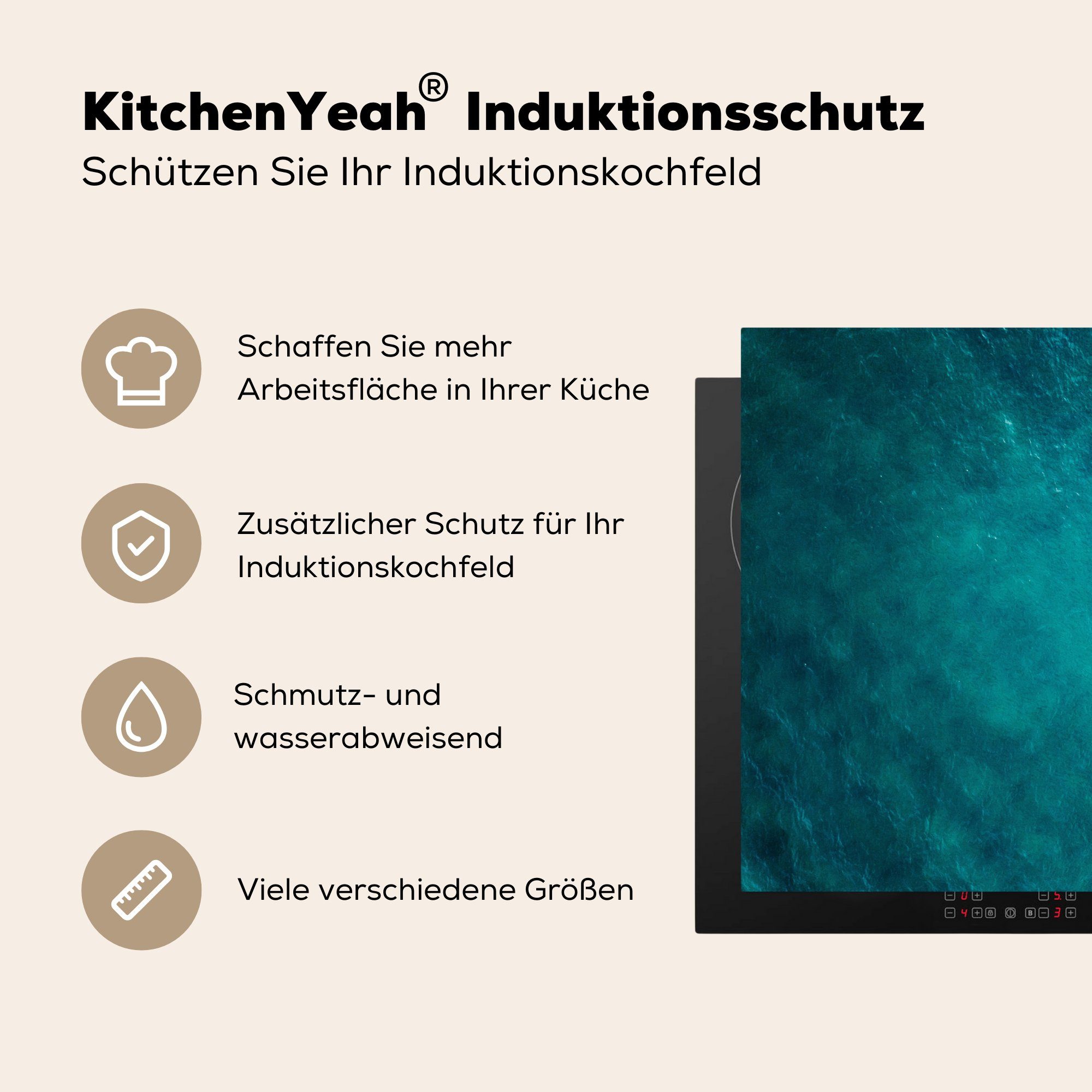 Schutz MuchoWow Induktionskochfeld (1 die Ceranfeldabdeckung küche, für Herdblende-/Abdeckplatte Nahaufnahme 71x52 Mittelmeerwasser, tlg), cm, von Vinyl,