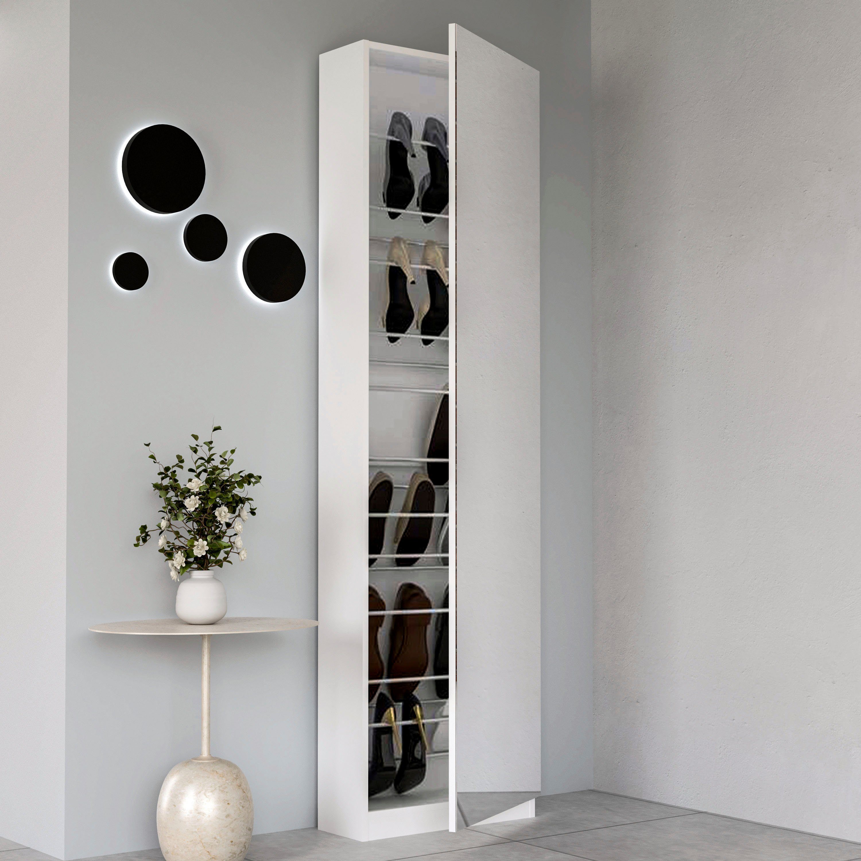 FORTE Schuhschrank Calma Schuhschrank, Spiegeltüre, 12 Paar Schuhe, Türanschlag wählbar (B/H/T : 50/179,7/20 cm) Schuhschrank mit Spiegeltüre, 180cm hoch, 12 Pa – Bild 5 von 5