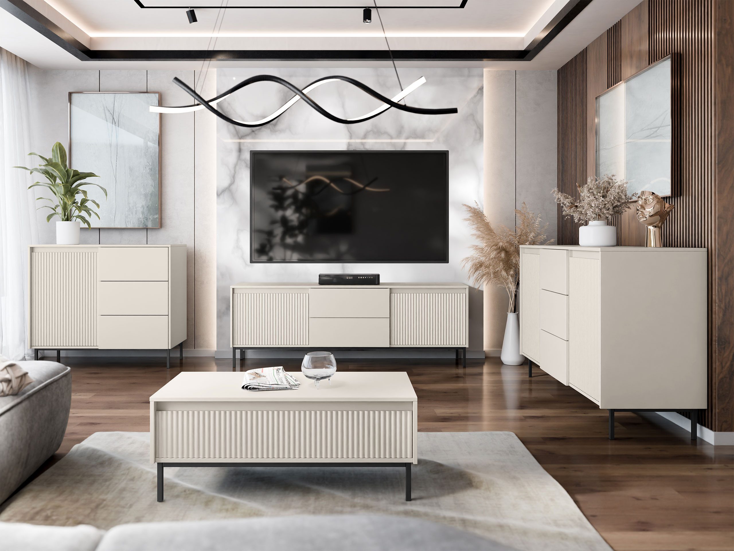 MIRJAN24 Wohnzimmer-Set Ozmi I, (2x Kommode, TV-Lowboard, Couchtisch), Grif günstig online kaufen