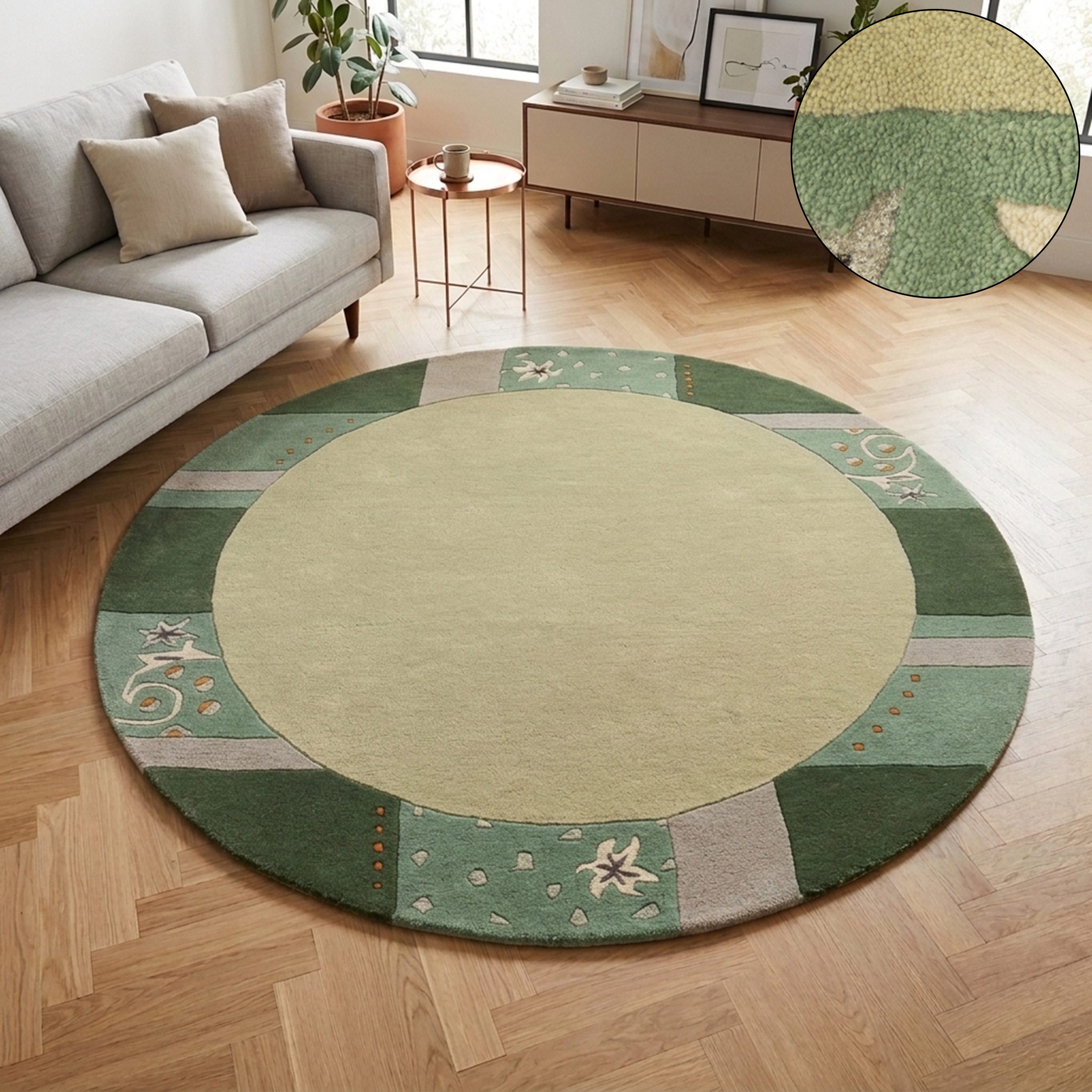 THEKO Wollteppich Royal Ganges, rund, Höhe: 13 mm, 95% Wolle, mit Bordüre, auch in rund, Wohnzimmer, Schlafzimmer