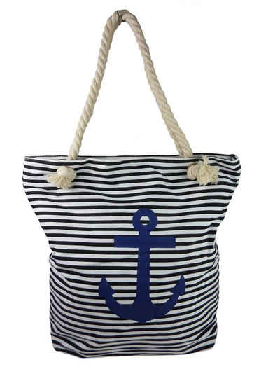 Taschen4life Strandtasche maritime Strand Tasche 1604, gestreift mit Anker Motiv, Stofftasche, Canvas (Segeltuch), mit Reißverschluss