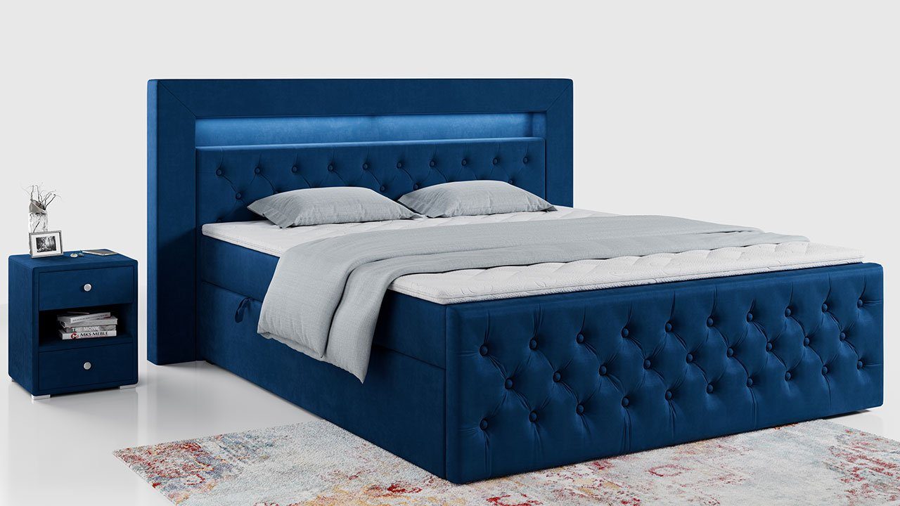 MKS MÖBEL Boxspringbett GOLD9, Doppelbett mit Multipocket-Matratze und Topper - Polsterbett