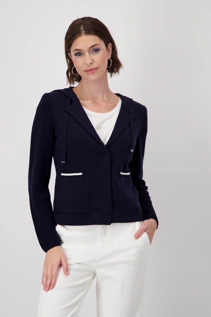 Monari Blusenblazer Dunkelblau Blazer mit Strickärmeln und Kapuze günstig online kaufen