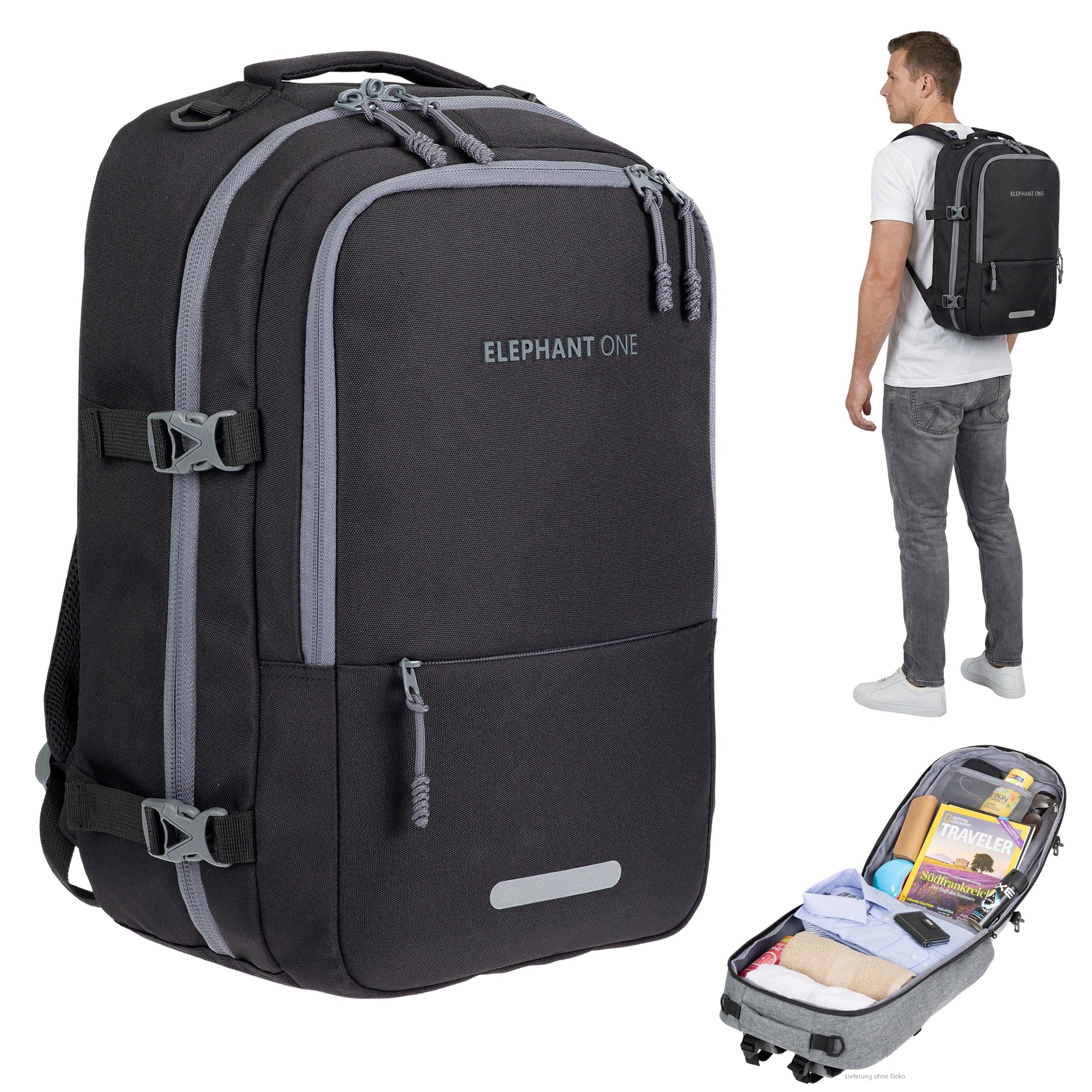 ELEPHANT Reiserucksack Handgepäck Fly Kabinen Daypack Herren Damen Laptopfach, Geheimfach Overnight Daypack Reise Flugzeug One ECO 13132 +Gurt