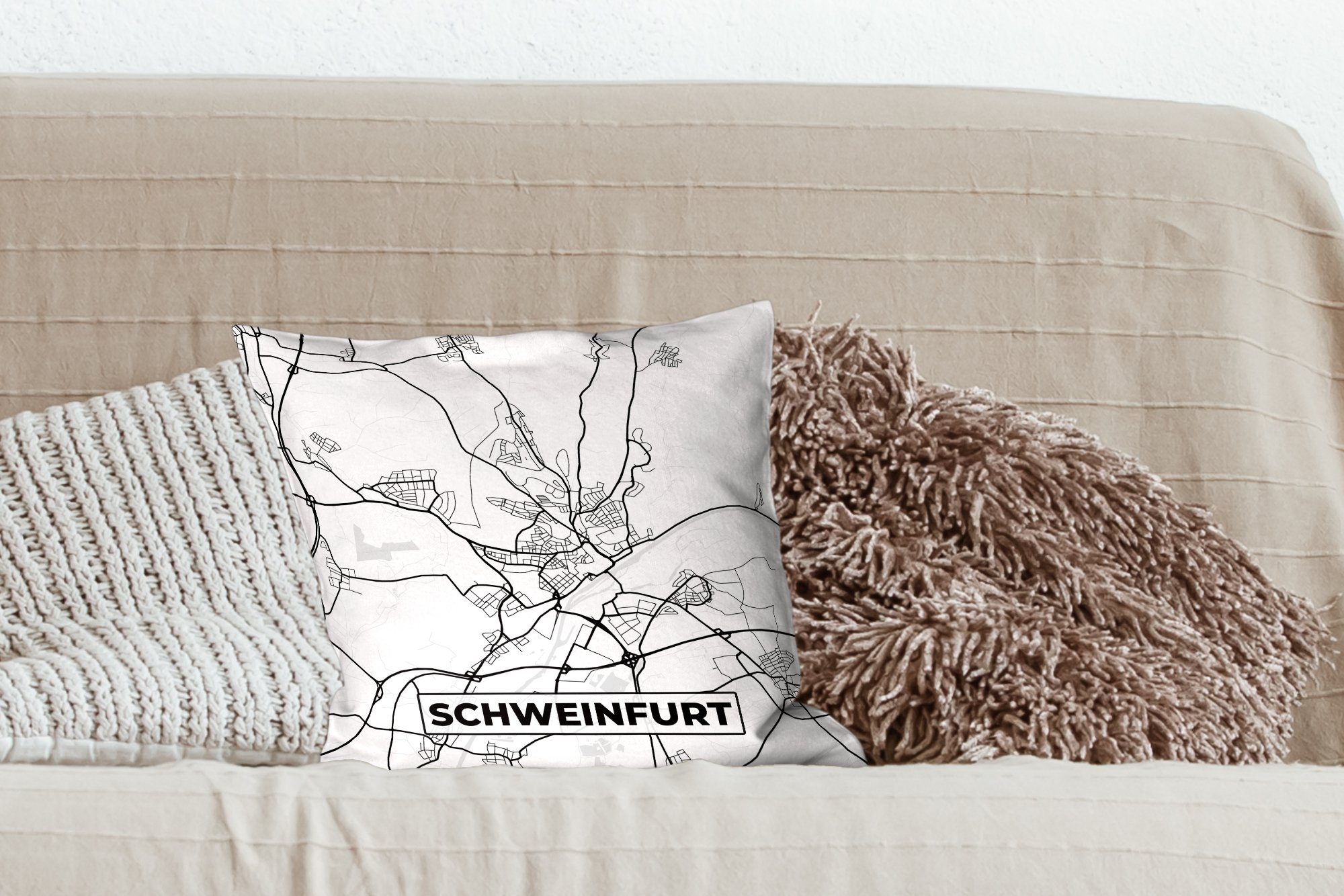 Stadtplan Schweinfurt Deko, Schlafzimmer, Dekokissen Wohzimmer, für Füllung mit - Zierkissen - Karte, Sofakissen MuchoWow