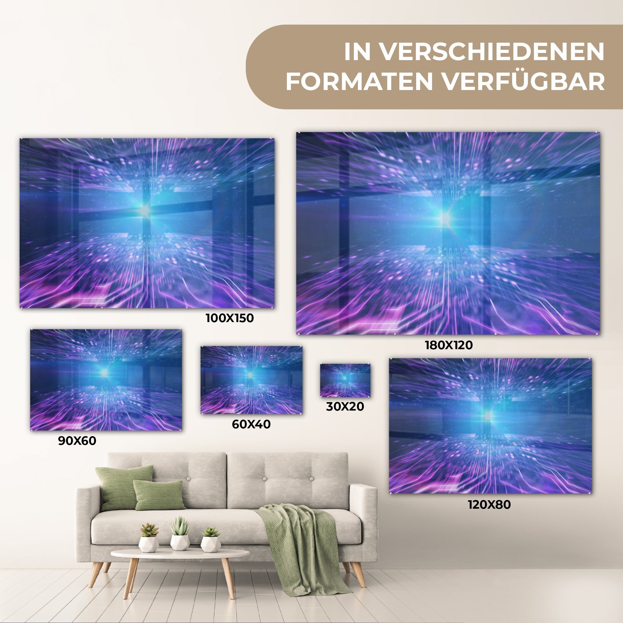 Acrylglasbild Licht, Acrylglasbilder mit St), MuchoWow & Platine Schlafzimmer (1 Wohnzimmer violettem und blauem