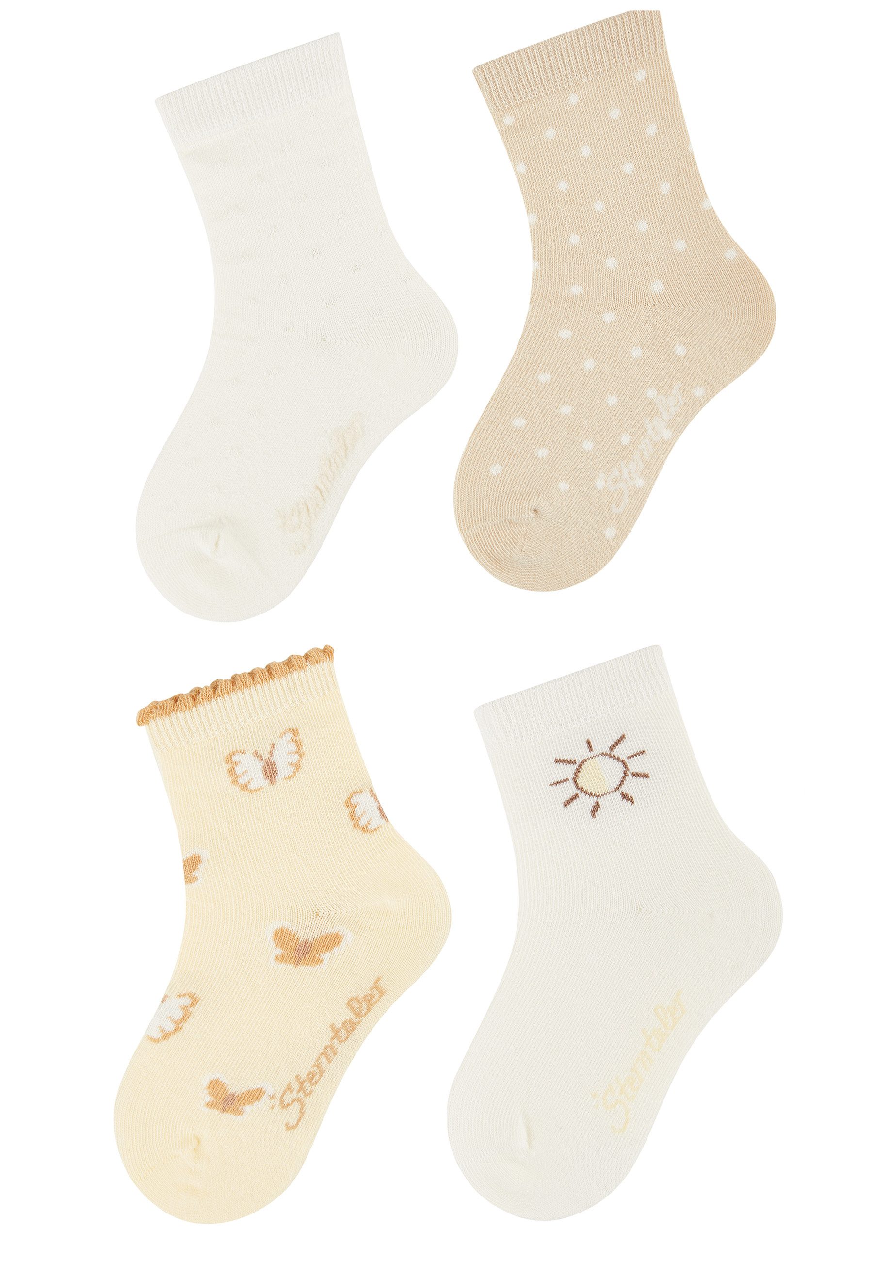 Sterntaler® Feinsöckchen Socken 4er-Pack Struktur (4-Paar, 4er-Pack) Socken 4er Pack mit Schmetterling & Sonne, Baumwolle, Geschenkbox