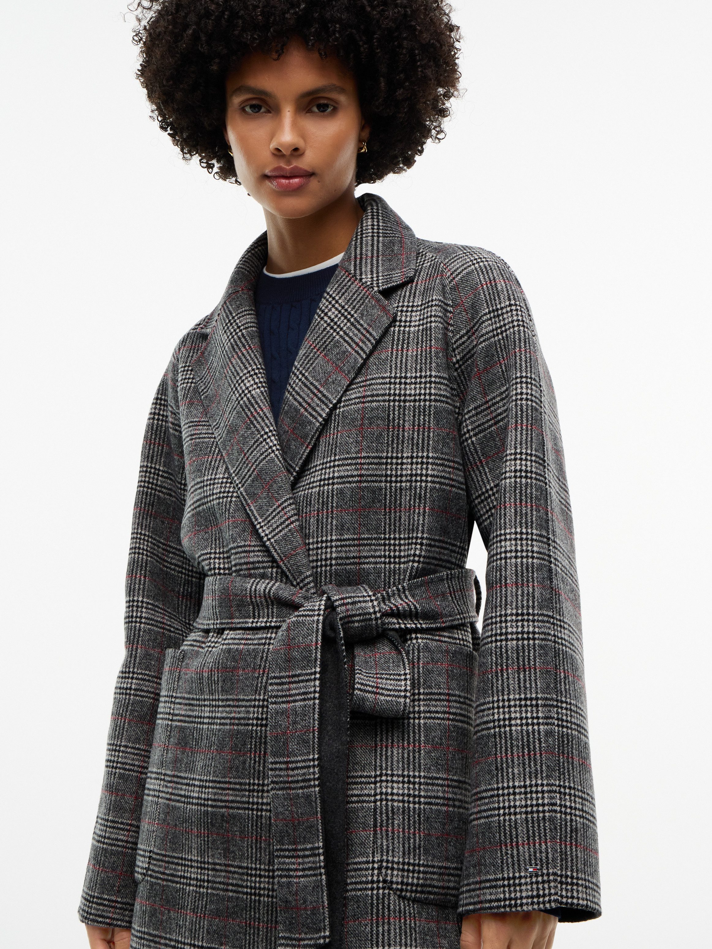 Tommy Hilfiger Langmantel DF WOOL REG BELTED CHECKED COAT Materialmix, mit Wolle