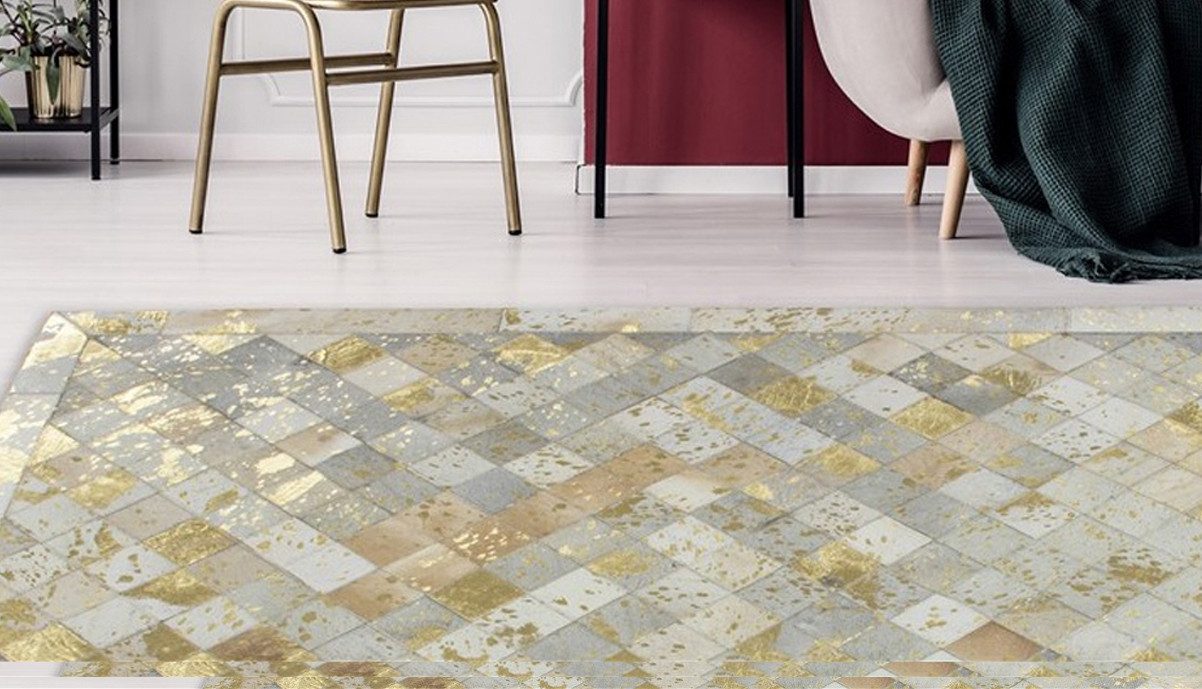 Kayoom Lederteppich Lavish 210 - Fellteppich, rechteckig, Höhe: 8 mm, 100% Rindsleder, Patchwork-Dessin, Wohnzimmer