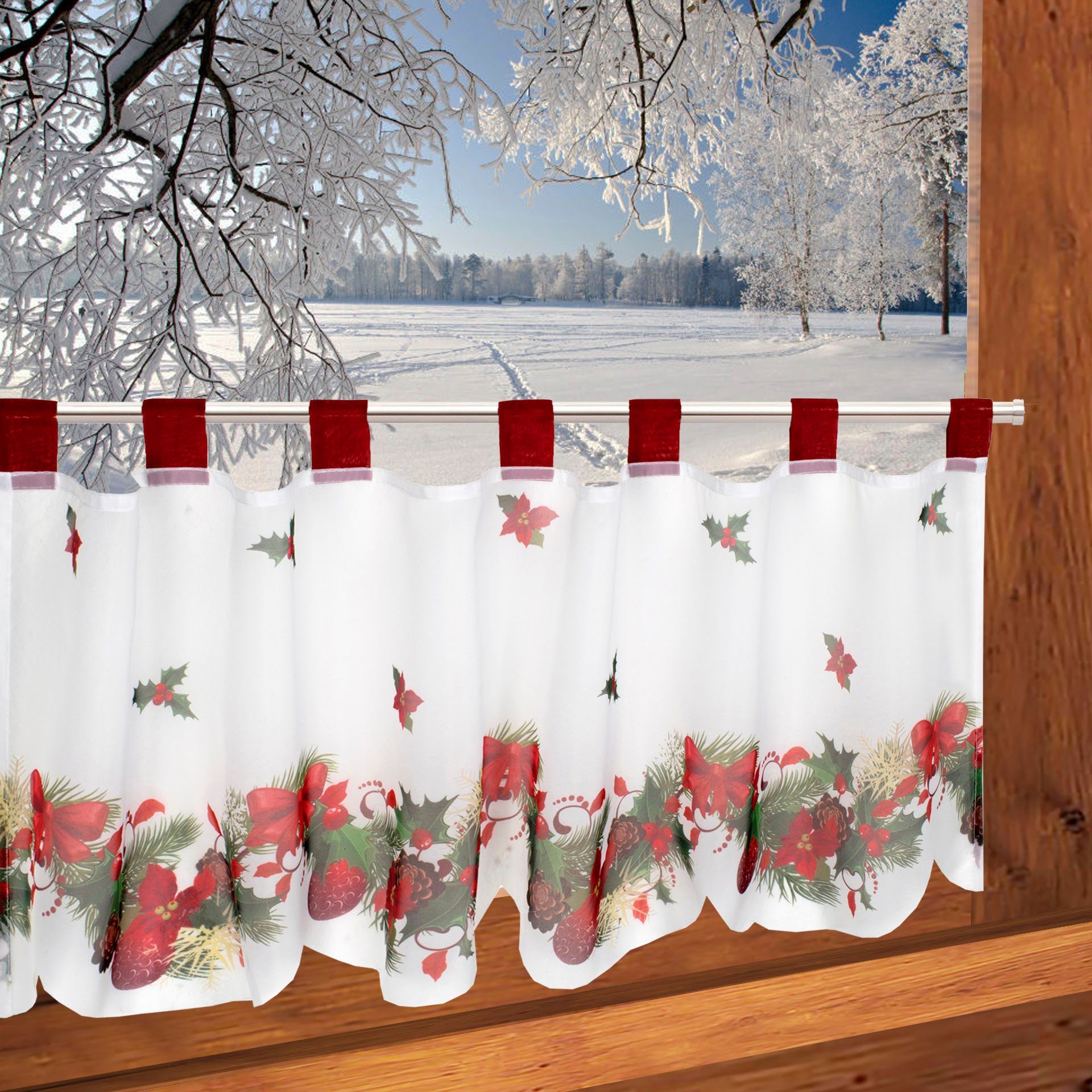 Delindo Lifestyle Gardine Weihnachten (1 St), Schlaufen, transparent, mit Schlaufenaufhängung, für die Küche – Bild 4 von 4