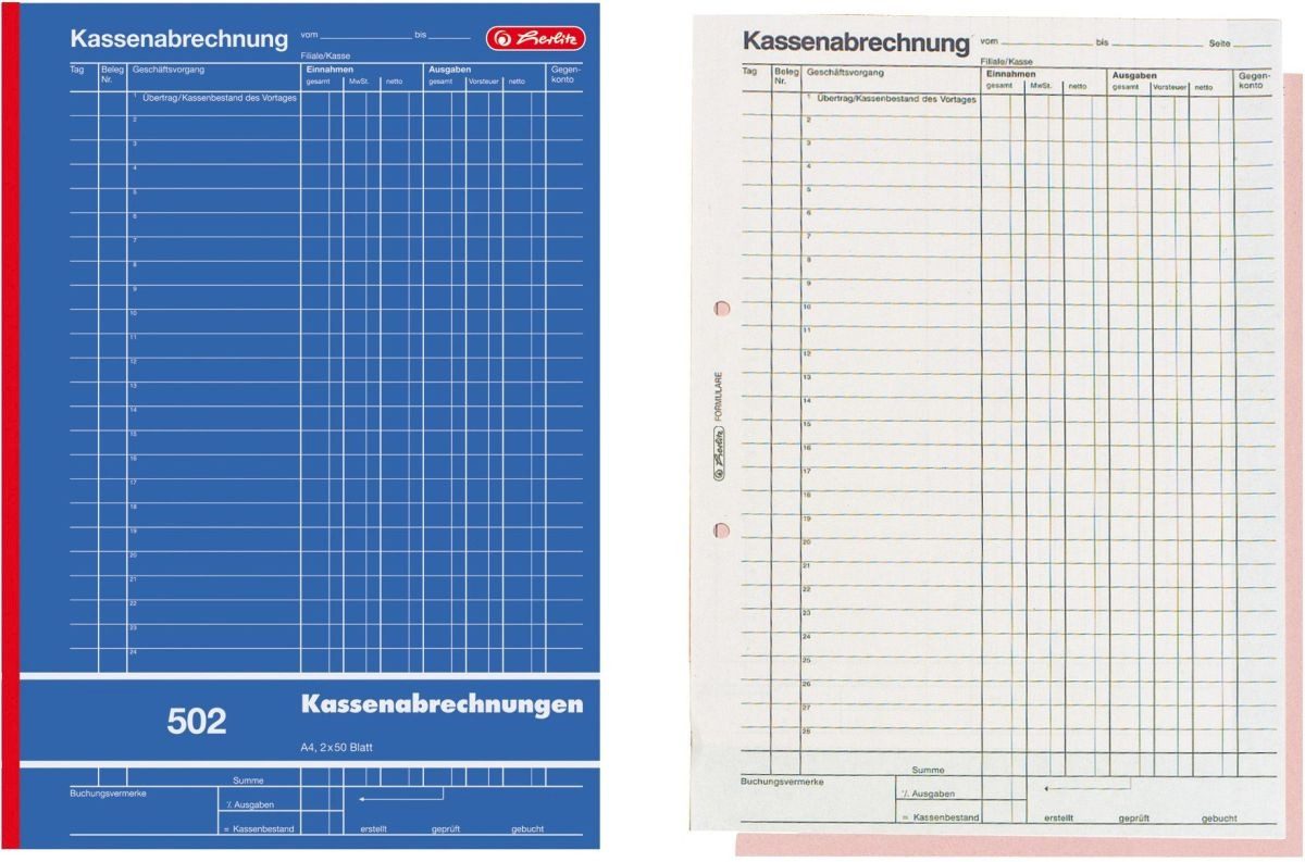 Herlitz Formularblock Formularbuch Kassenabrechnung A4 502 2x50 Blatt