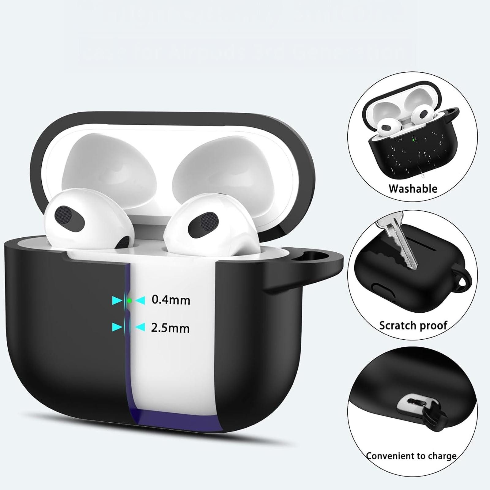 CoolGadget Kopfhörer-Schutzhülle für AirPods 3 Silikon, Stoßfest Clip Karabiner kabelloses laden Case Schutz Cover