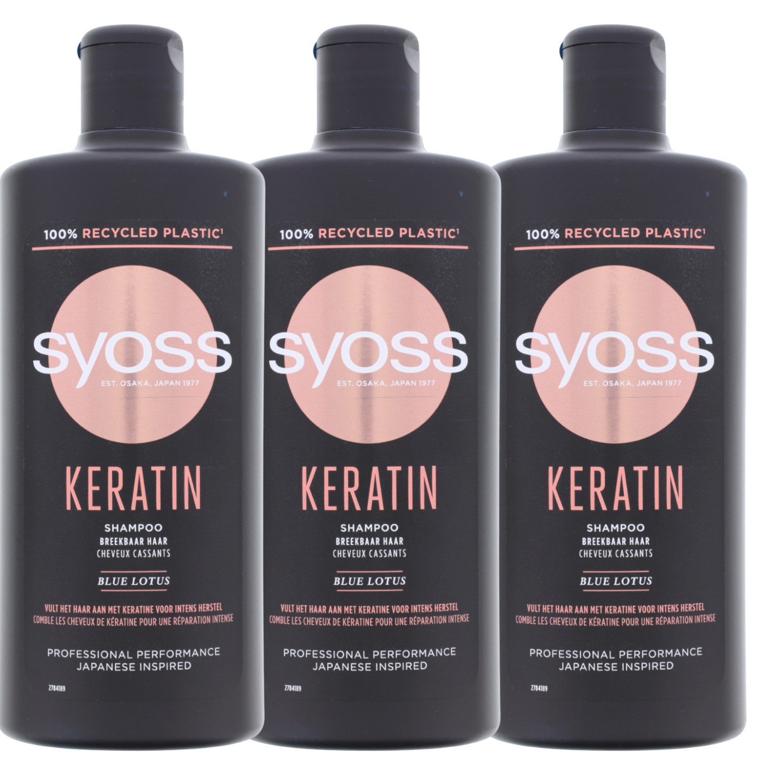 Syoss Haarshampoo 3 x Syoss Professional Keratin Shampoo mit Blauen Lotus je 440 ml Für