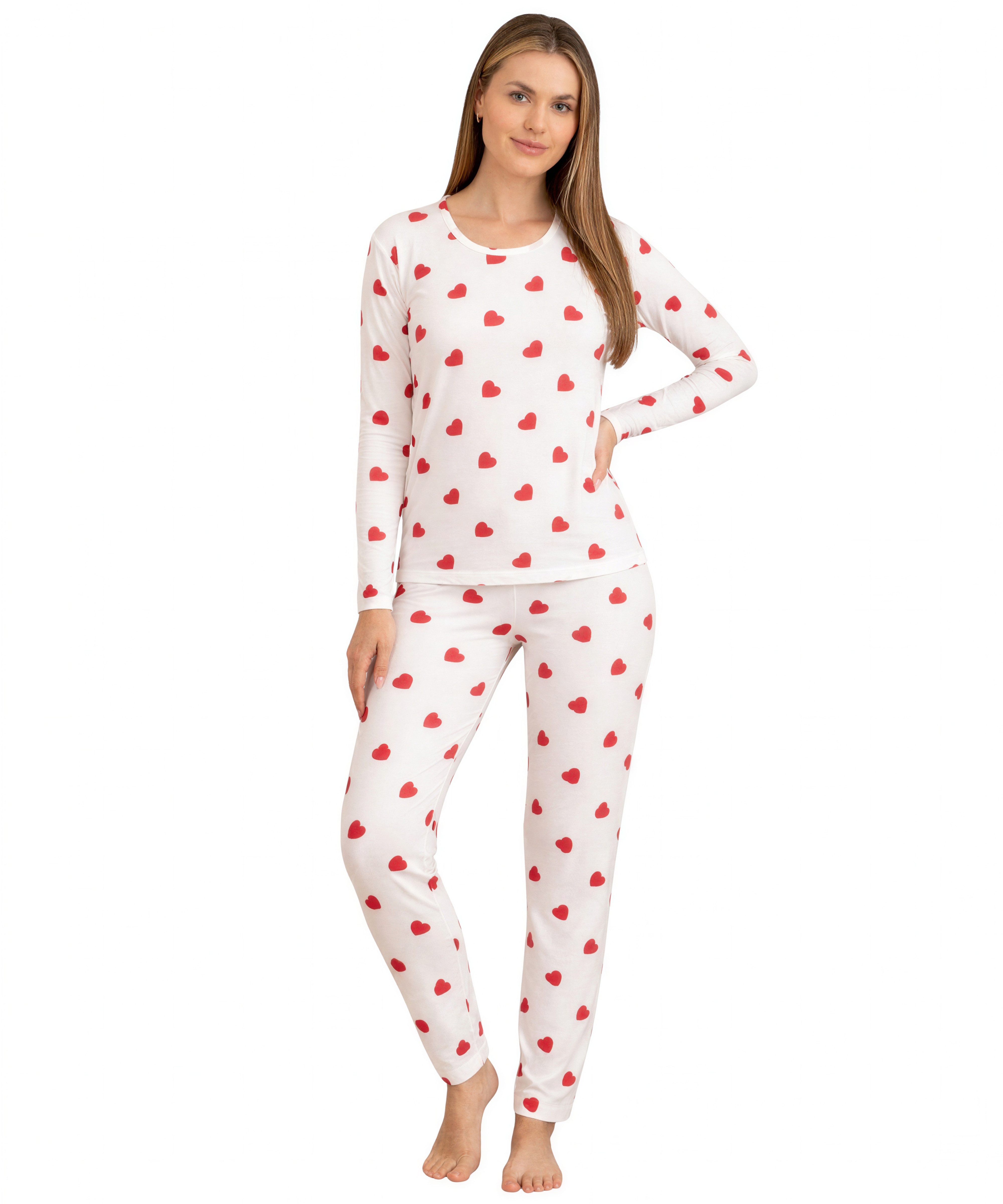 fashionshowcase Pyjama Damen Schlafanzug Set 2-teilig mit Herzmuster – Bequ günstig online kaufen