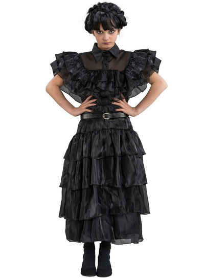 Metamorph Kostüm Wednesday Schwarzes Ballkleid für Mädchen, Das umwerfende Ballkleid von Wednesday, bekannt aus der viralen Tanzsz