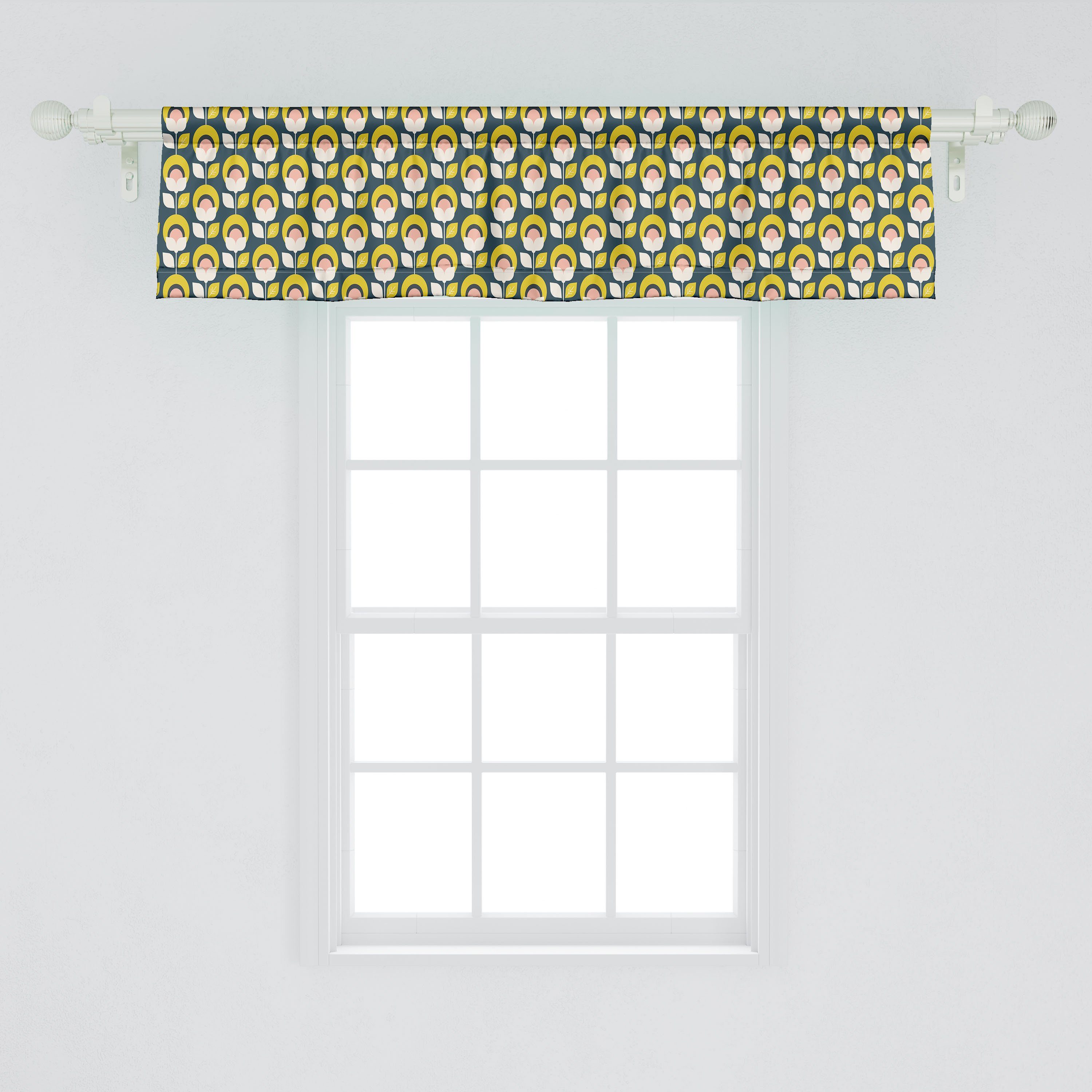 Vorhang Schlafzimmer Volant Küche für Abstrakt Silhouetten Abakuhaus, Stangentasche, Microfaser, Design Dekor Scheibengardine mit Retro