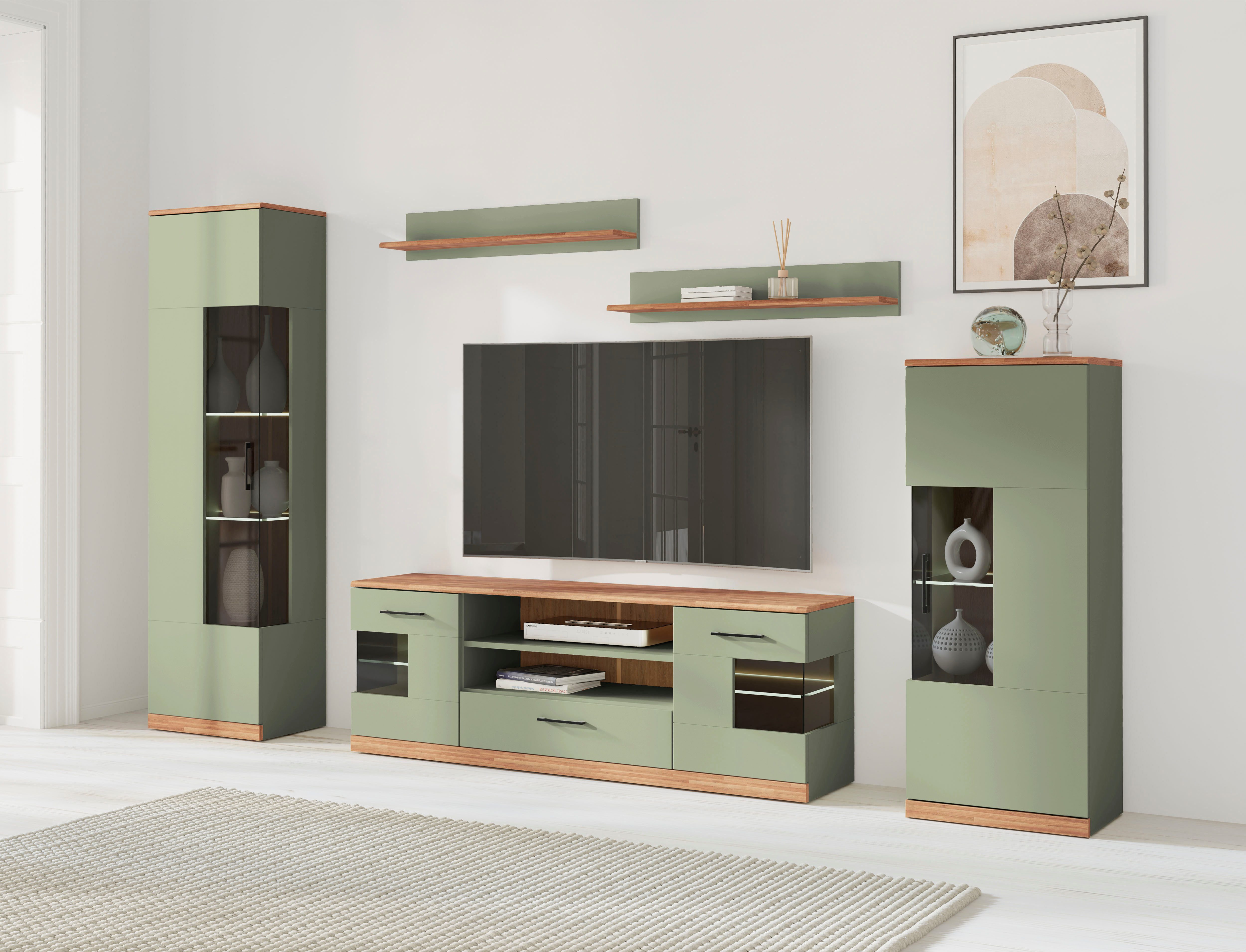 Home affaire Wohnwand Ribe,Set-5 St.,Oberplatten Eiche massiv,viel Stauraum günstig online kaufen