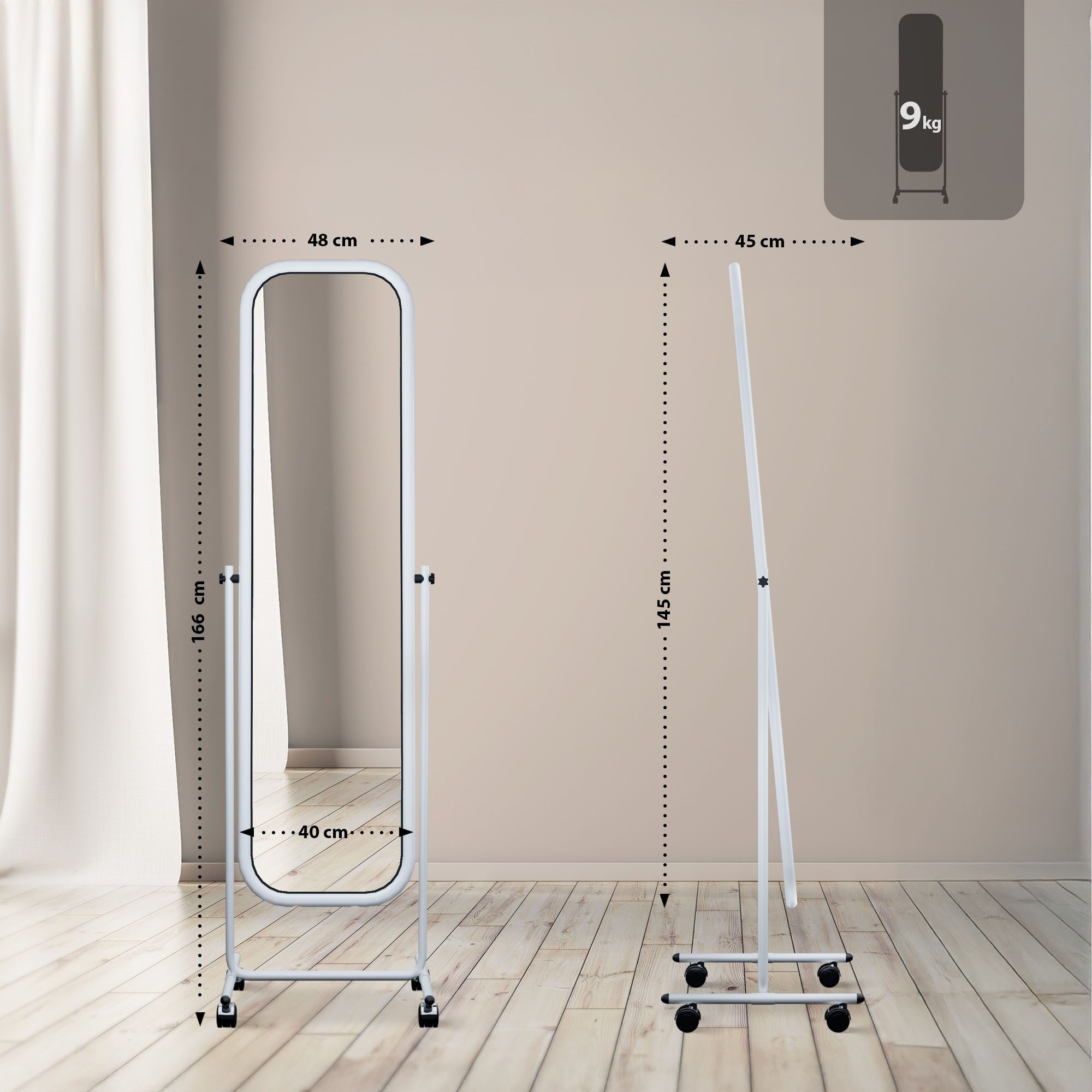 CLP Standspiegel Medusa Eckig, neigbarer Ganzkörperspiegel, mit Rollen günstig online kaufen