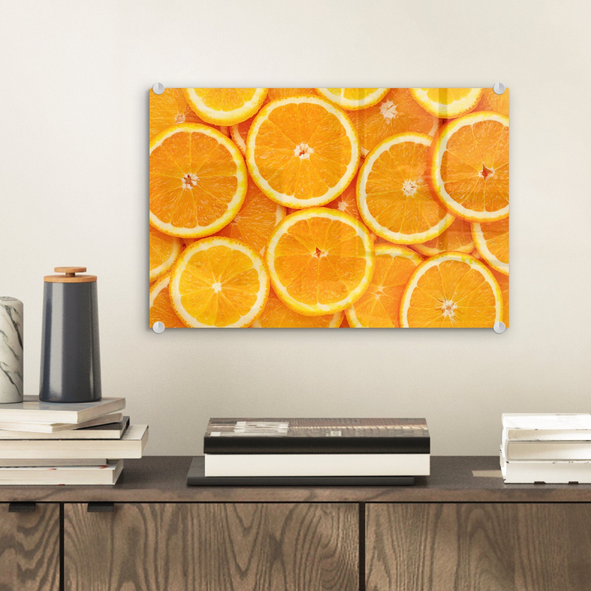 Foto Wanddekoration MuchoWow auf - Glasbilder (1 Obst Glas Orange, Wandbild - St), - - Orange - Bilder auf Acrylglasbild Glas