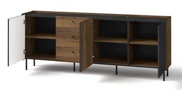 Feldmann-Wohnen Sideboard Pereto (1 St), 200x40x78cm Warmia Nussbaum schwarz matt 3-türig