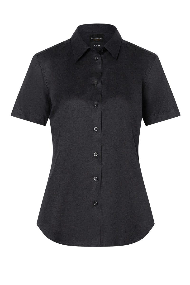 Karlowsky Fashion Kurzarmbluse KARLOWSKY Damen Bluse ACTIVE-STRETCH Kurzarm Slim-Fit Schwarz
