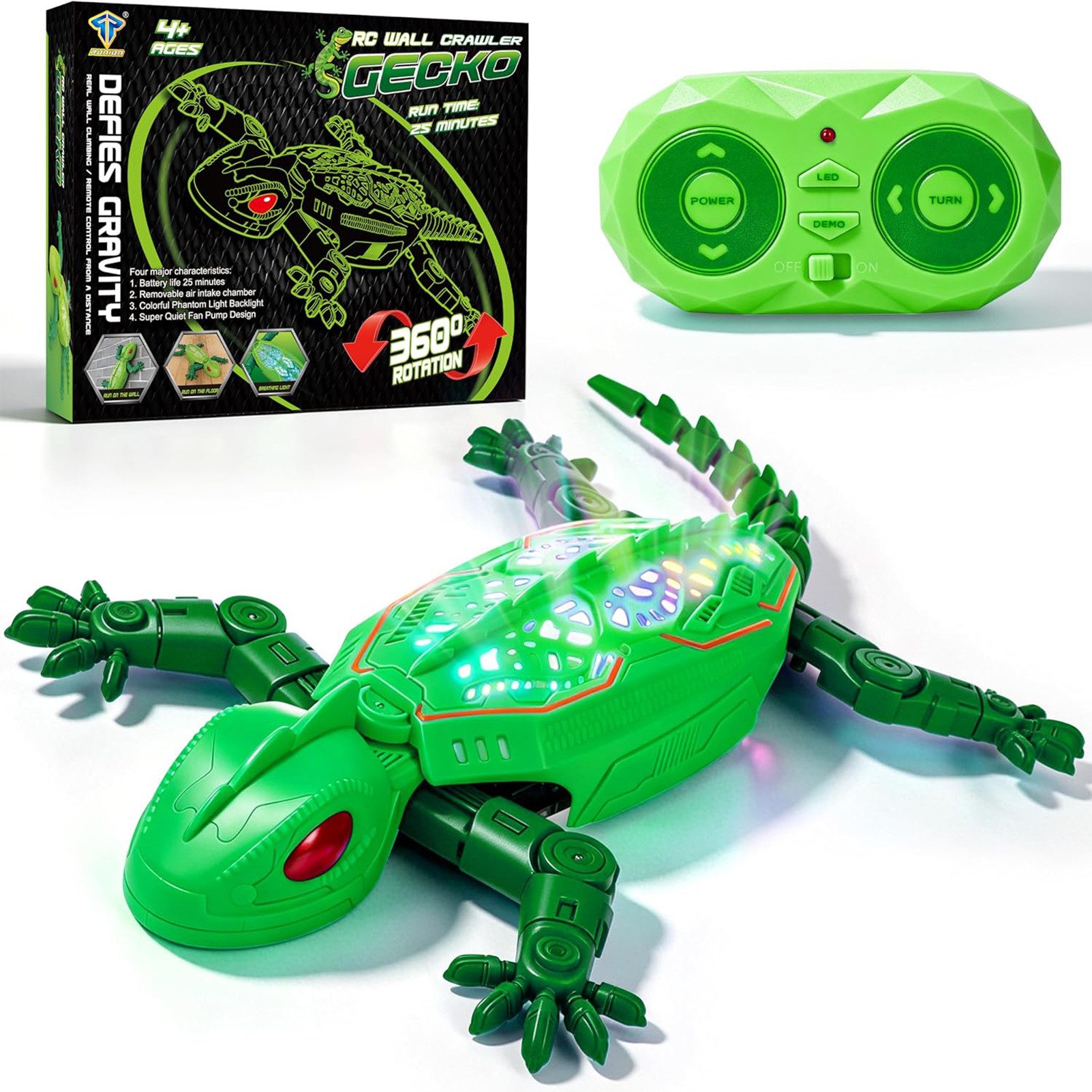 Esun RC-Tier Gecko Wandflitzer, Ferngesteuerte Eidechse Wand Klettern, mit LED (Set, Komplettset), Kann an Wänden und Decken hochkriechen, ab 3 jahre