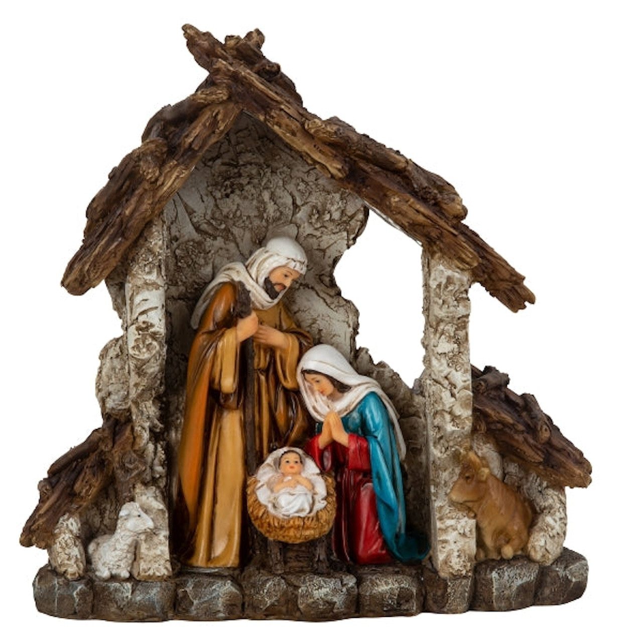 MF Krippenfigur Krippenhaus mit LED Beleuchtung 23cm Polyresin Weihnachtsdeko (1 St)