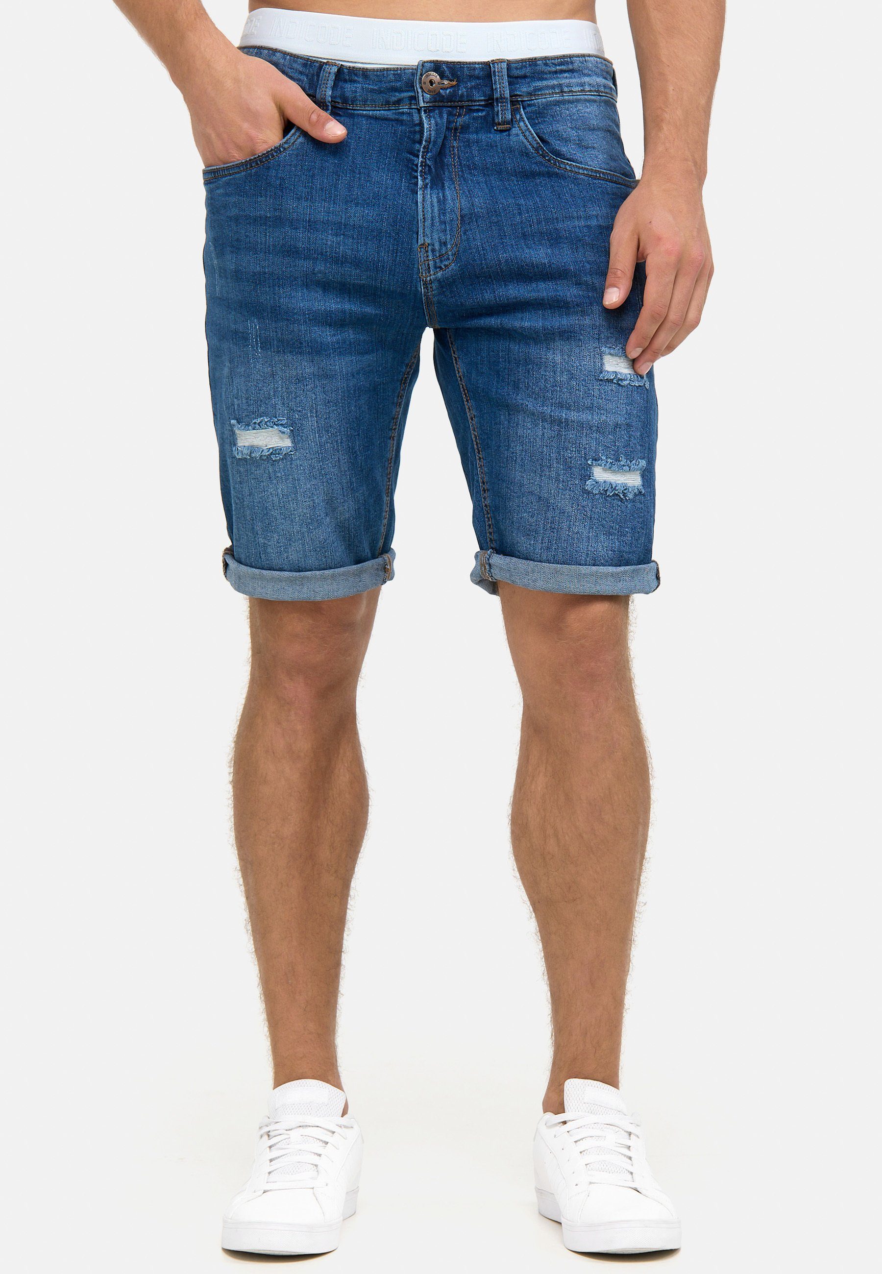 Indicode Jeansshorts Caden Holes - Indigo Medium