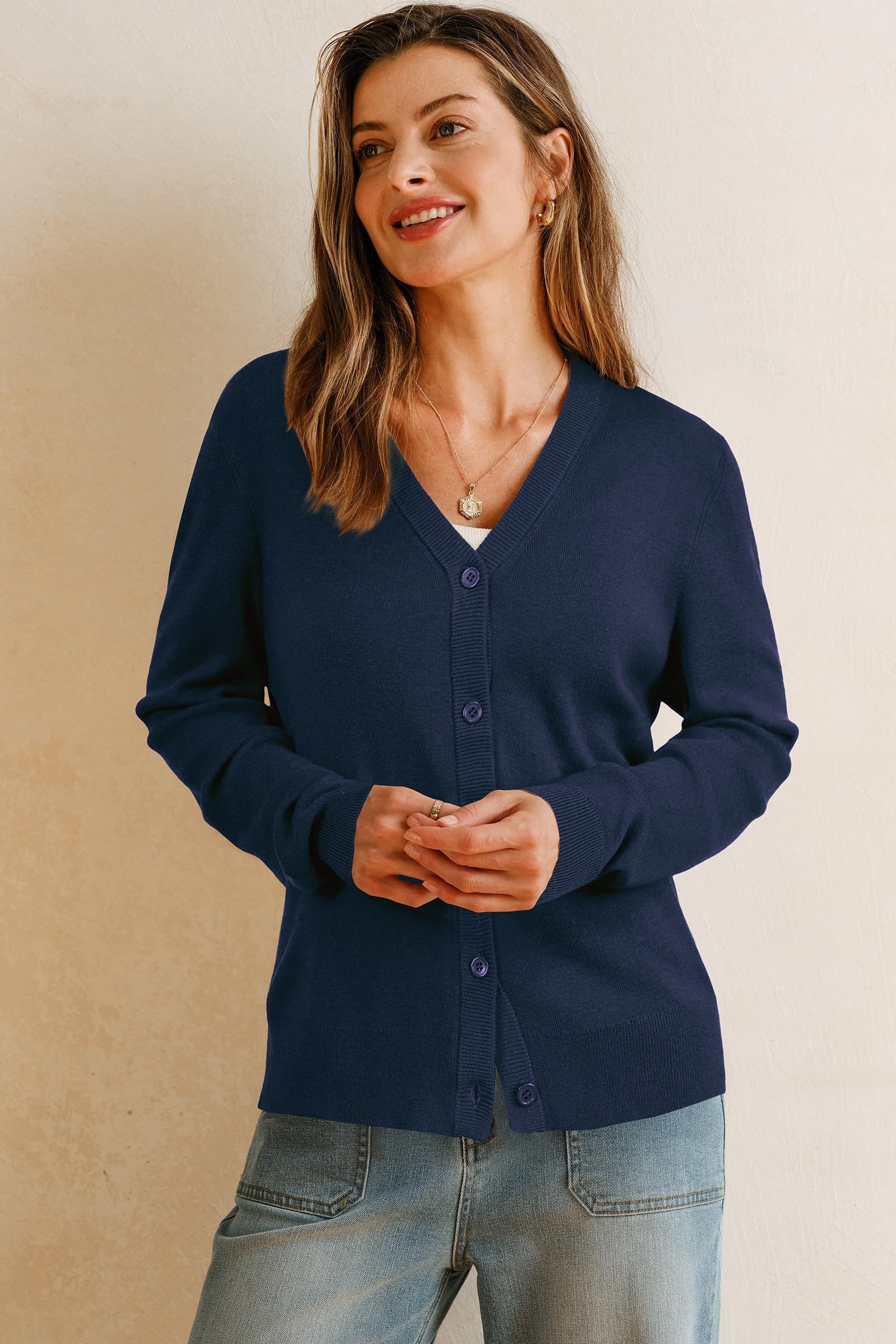 Arach&Cloz Strickjacke Damen Langarm Solid Strickjacken Leichter Cardigan mit V-Ausschnitt