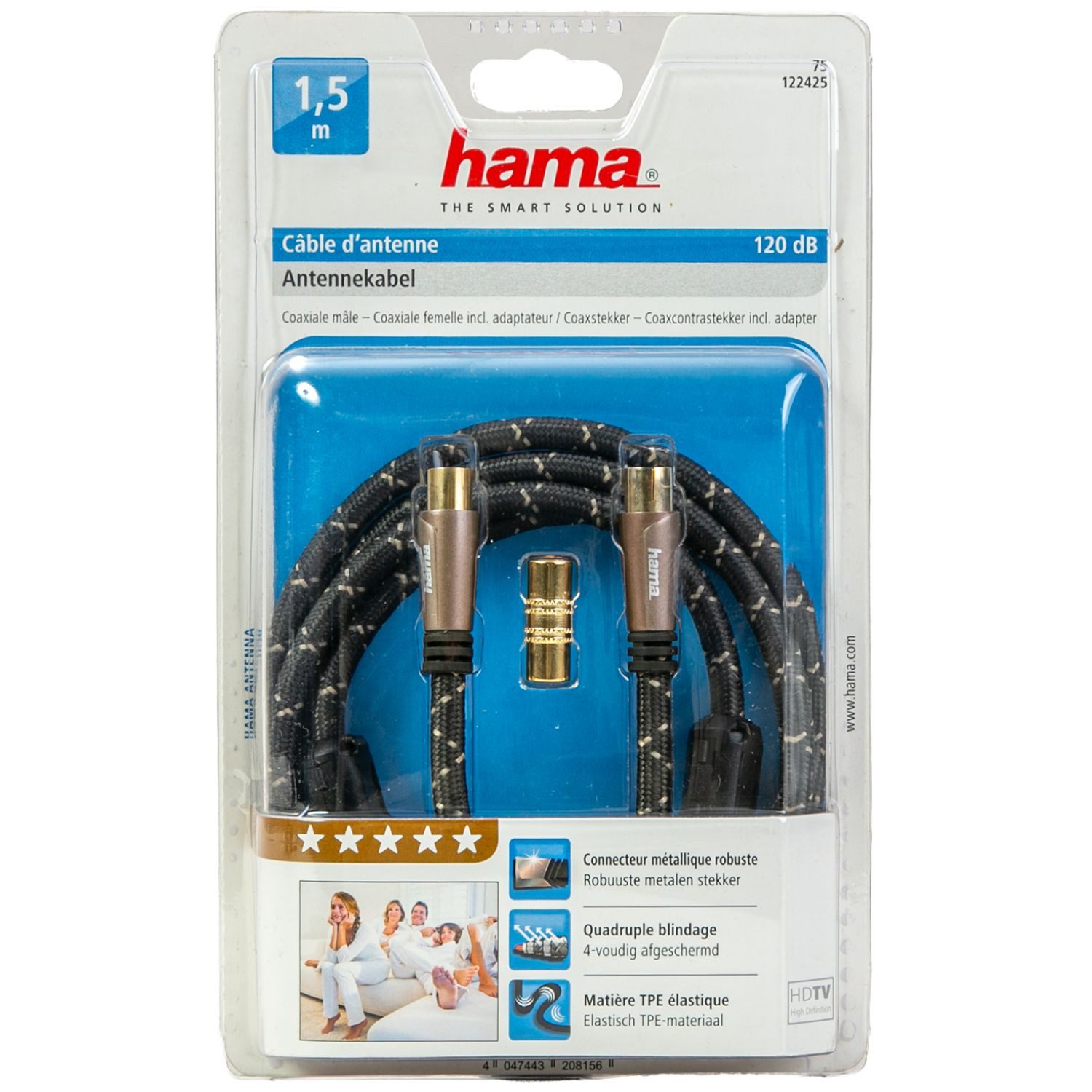 Hama HQ 1,5m Antennen-Kabel 120db Koaxial-Kabel Braun Video-Kabel, Koaxial, Koaxial (150 cm), Koax-Kabel Full HD TV 8K 4K UHD HD+ HDR 120 db Ferrit-Filter
