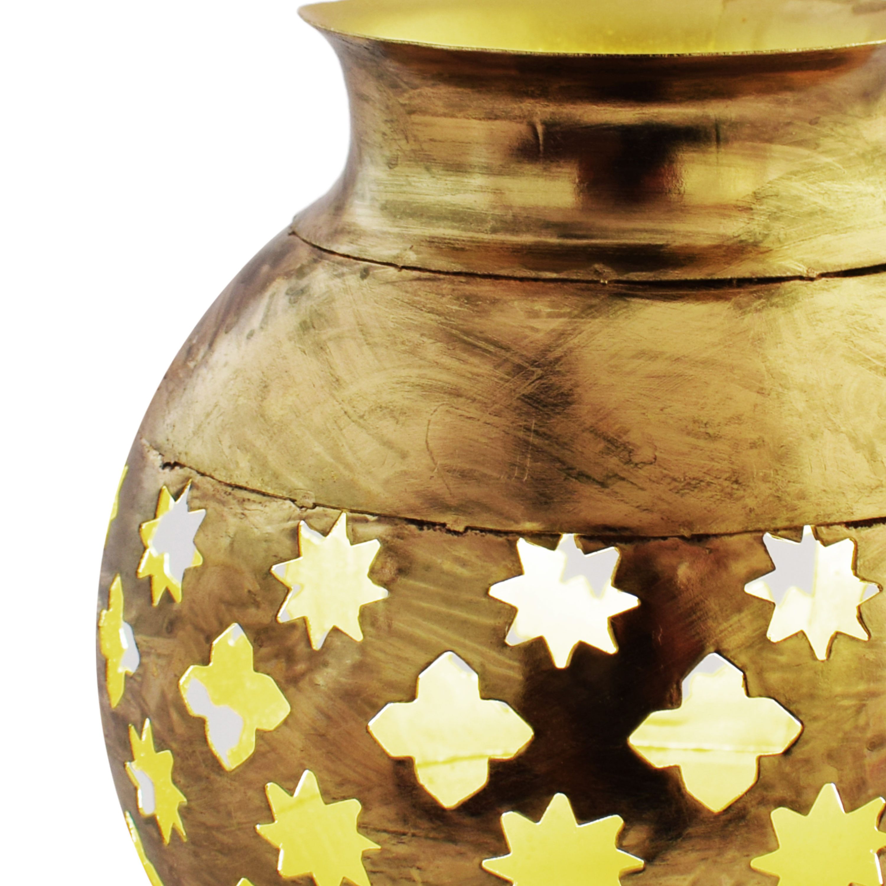 Marrakesch Orient & Mediterran Interior Teelichthalter Orientalisches Windlicht Arabica handgemacht aus Metall in Gold 18 cm (1 St), Handarbeit