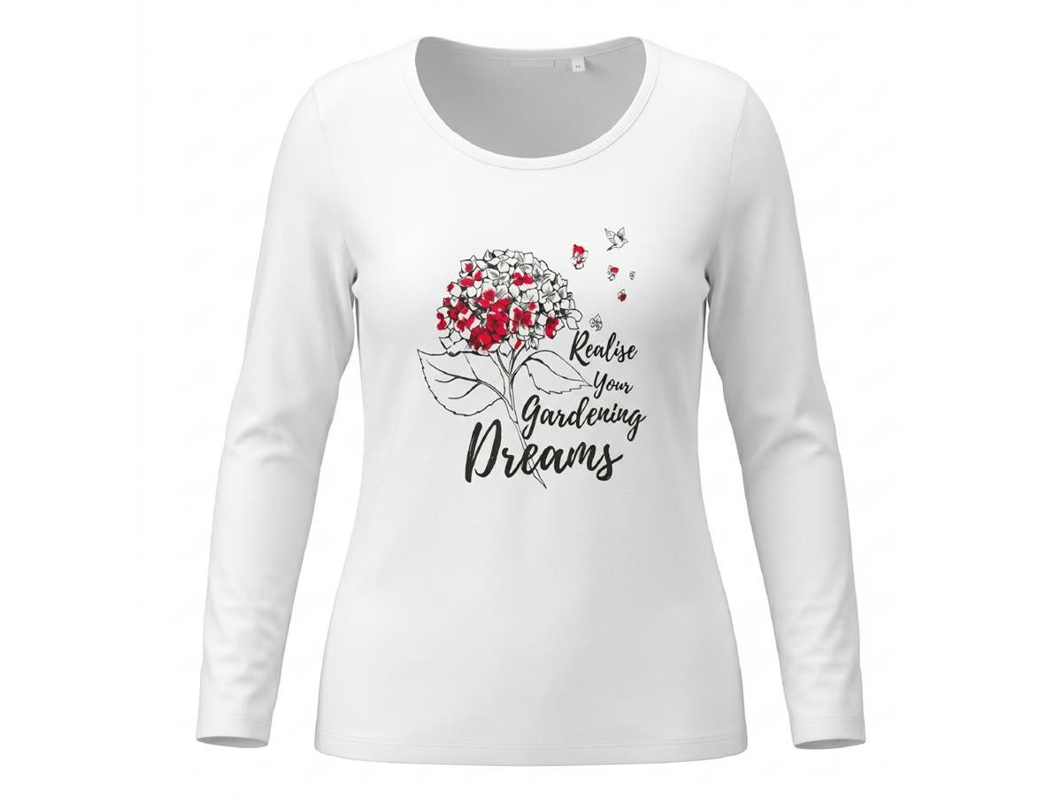 GARDENA Longsleeve Damen Langarmshirt mit Print vorne, Weiß elastische Viskose-Mischung, mit dekorativem Frontprint