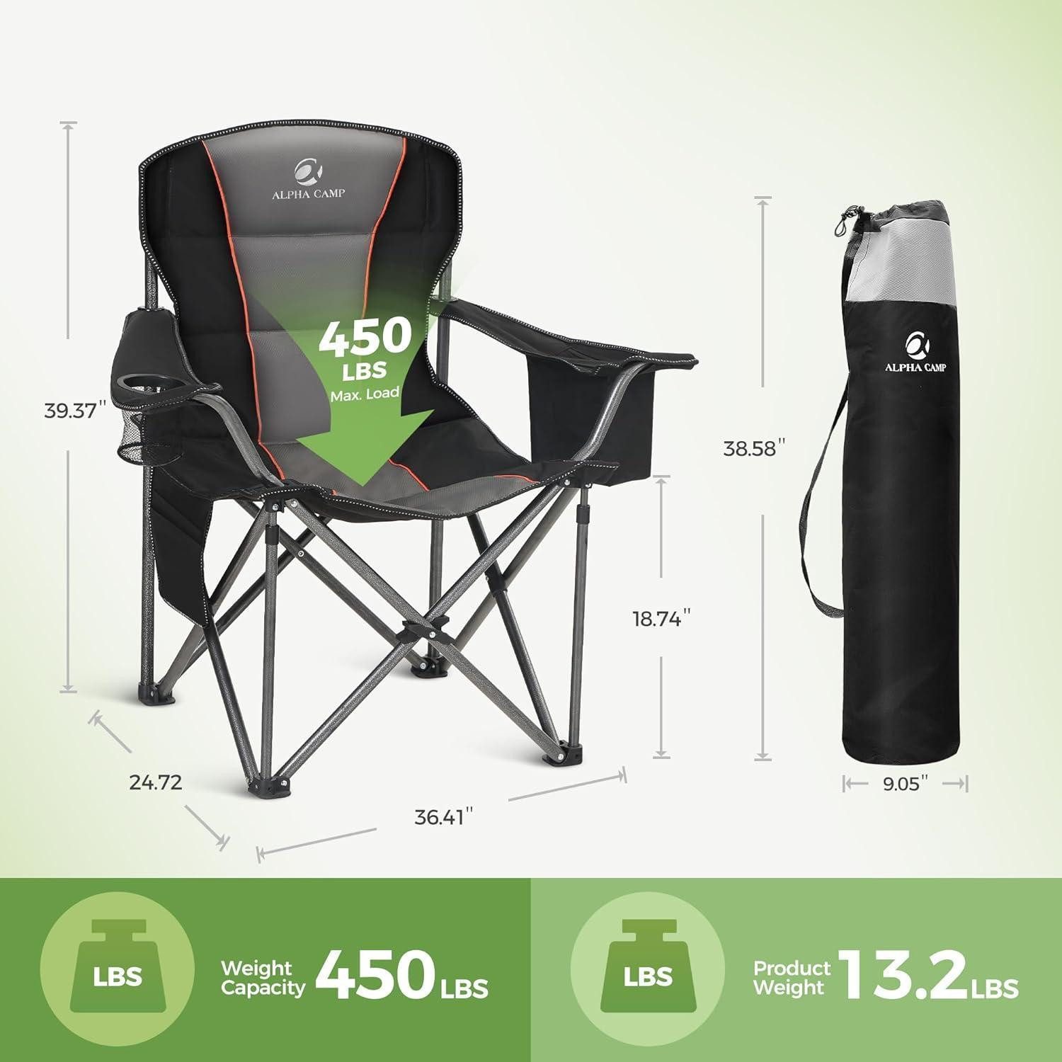 LuxusKollektion Campingstuhl Campingstuhl Klappstuhl Angelstuhl 200kg Getränkehalter Schwarz 2Pcs