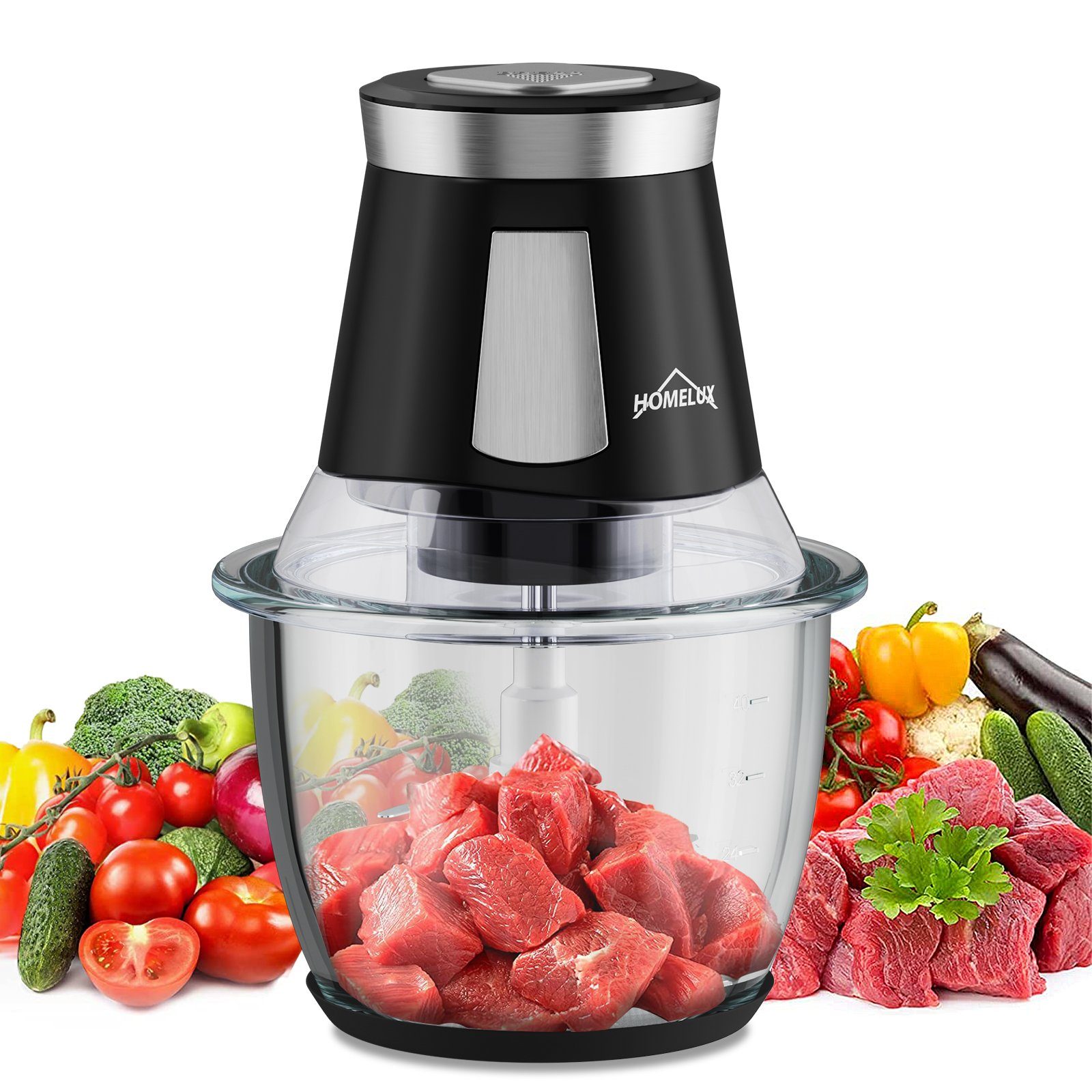HOMELUX Zerkleinerer Multizerkleinerer Zwiebelschneider mit 1.2L Groß Glasbehälter, 350,00 W, Zerkleinerer Küche Elektrisch für Fleisch,Obst,Gemüse