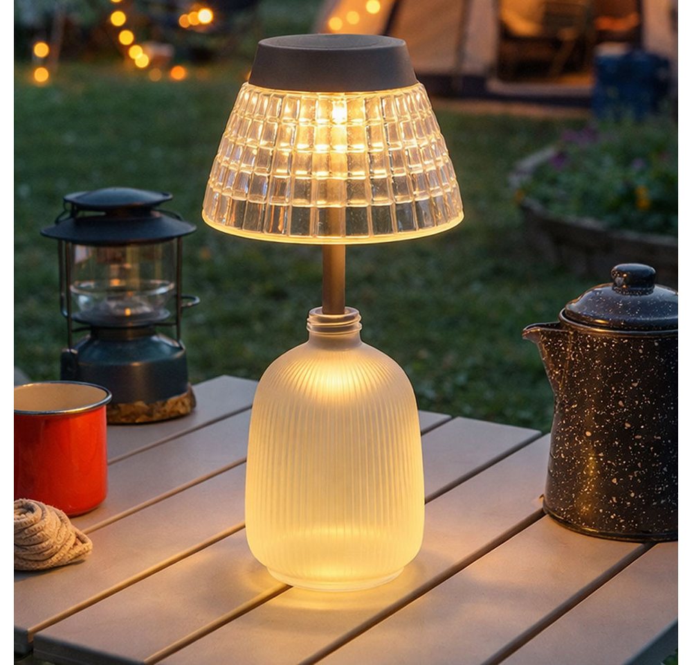 GLOBO LIGHTING Außen-Tischleuchte, Leuchtmittel nicht inklusive, Warmweiß, Solarleuchte Tischlampe Tischleuchte Gartenlampe Akku Glas satiniert