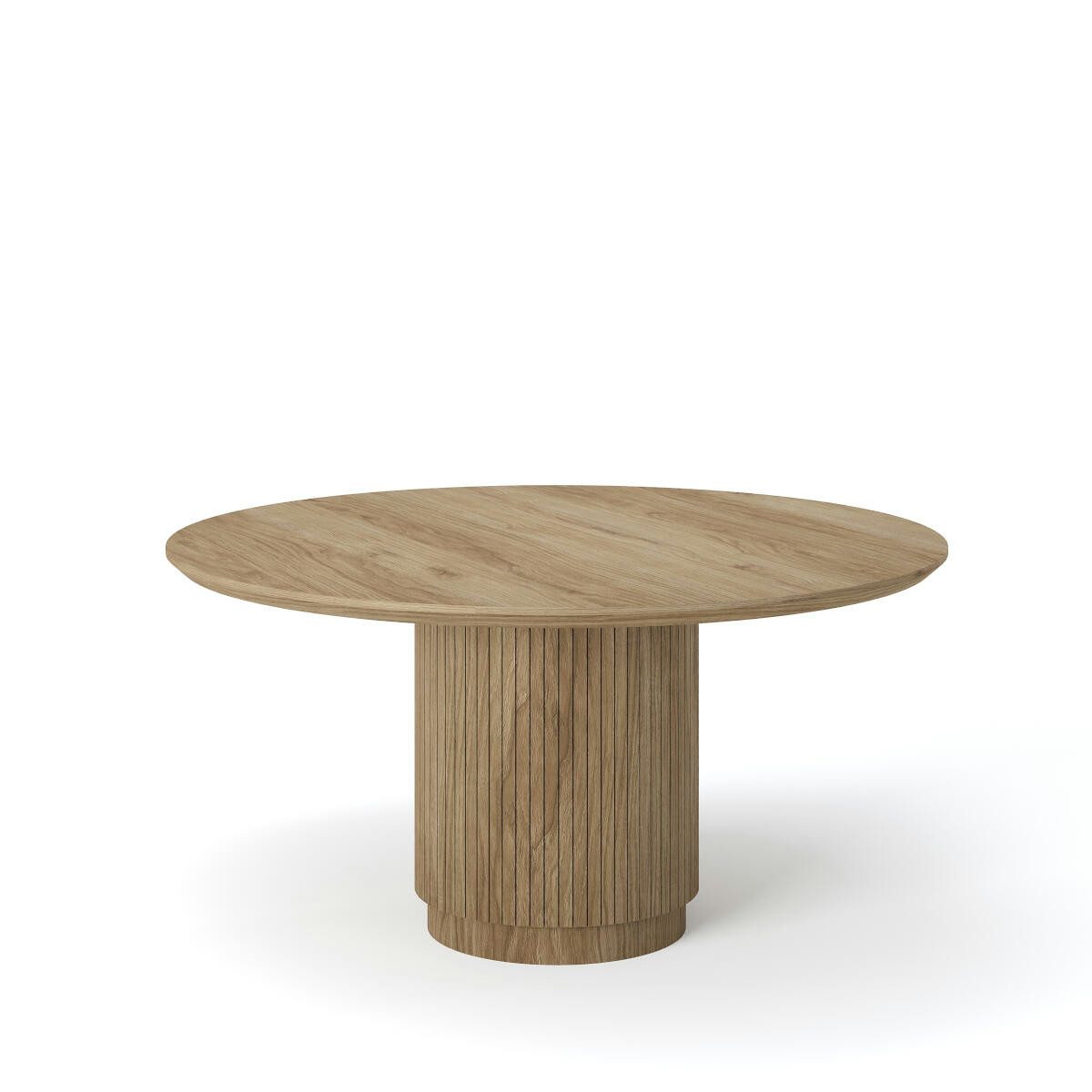 Rellgo Esstisch Eiche rund – Massivholz-Tisch Ando mit Trommelgestell – Handgefertigt, 100 % Wildeiche, Schweizer Kante, Baumstamm-Trommelgestell