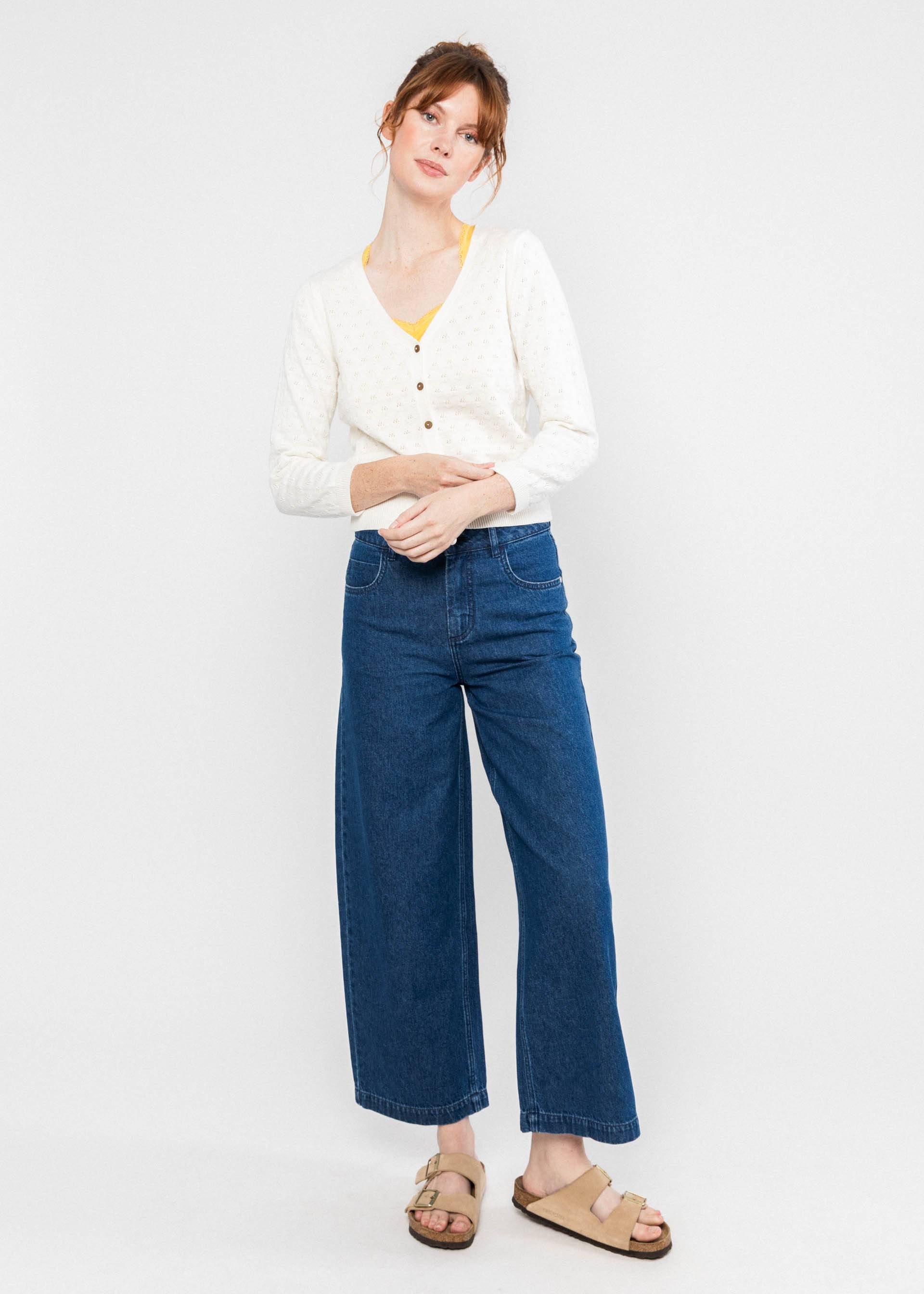 Blutsgeschwister Strickjacke - Strickjacke Damen - Ajour Lochmuster - V-Ausschnitt Cardigan - Swe