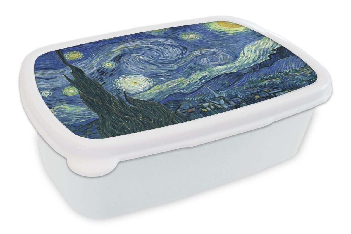 MuchoWow Lunchbox Sternennacht - Gemälde - Alte Meister - Vincent van Gogh, Kunststoff, (2-tlg), Brotbox für Kinder und Erwachsene, Brotdose, für Jungs und Mädchen weiß